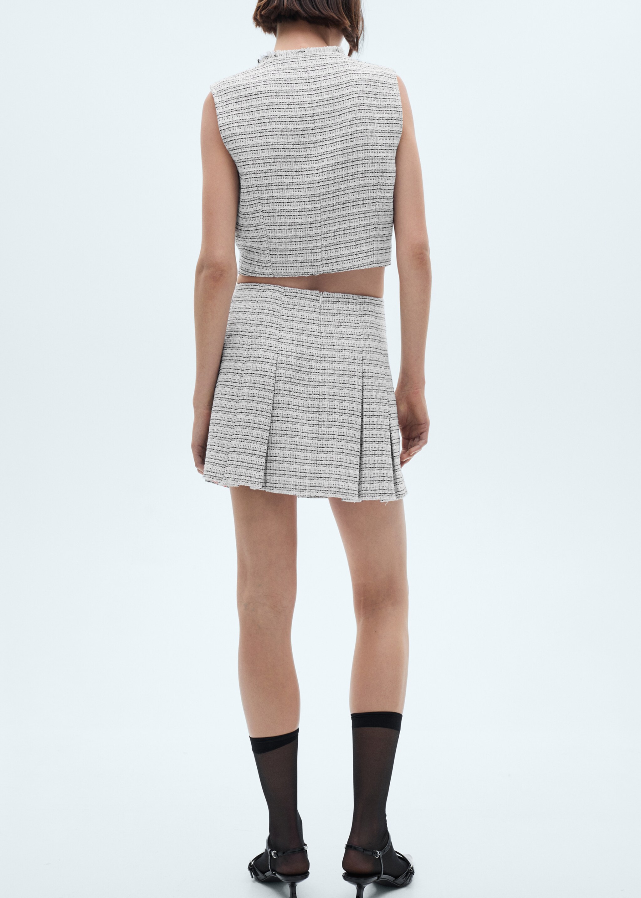 Tweed mini-skirt with buttons - Reverse of the article, Blue. Ref: 77082911-00.