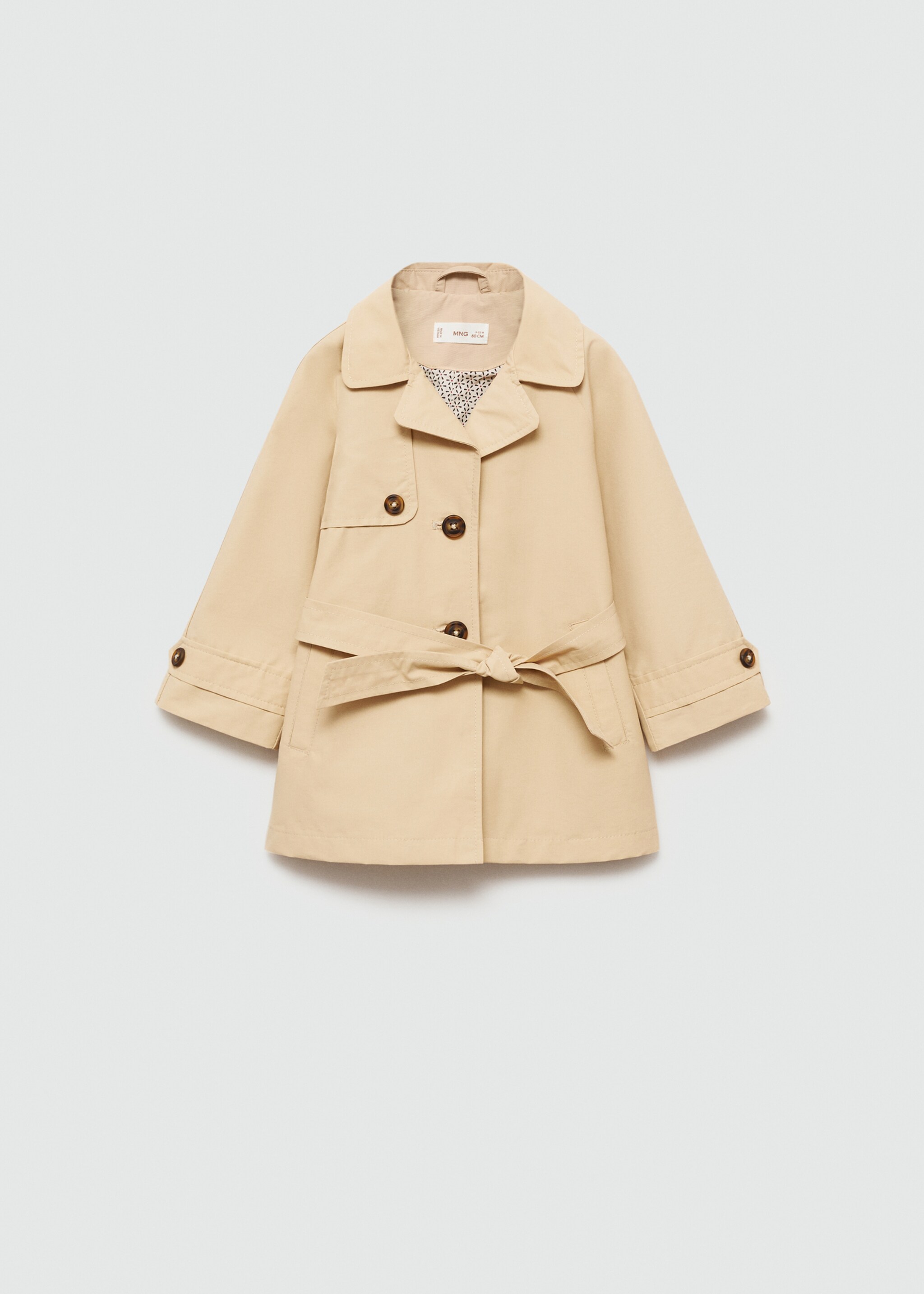 Klassischer Trenchcoat mit Gürtel - Artikel ohne Model, Sandfarben. Ref: 77082918-00.