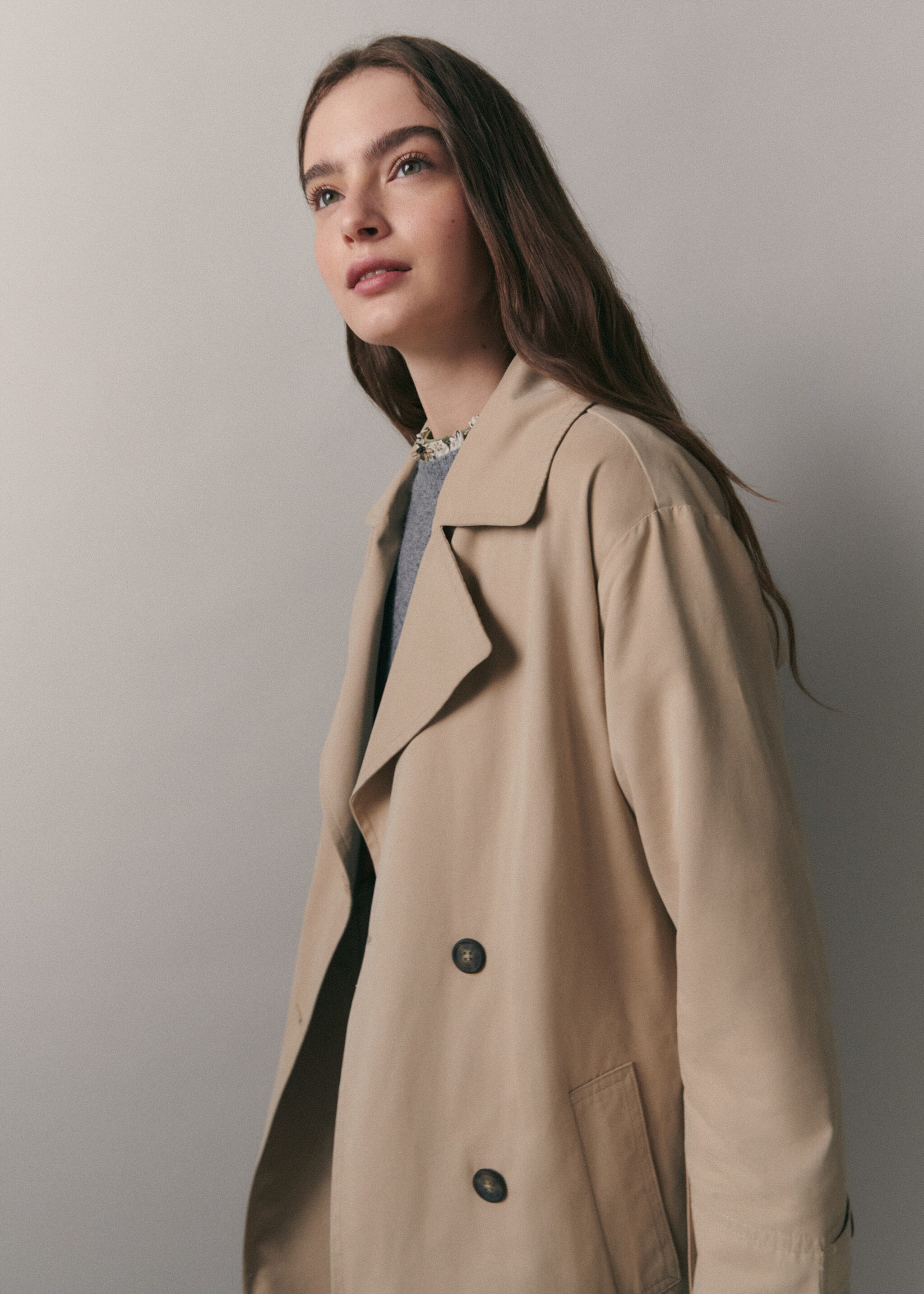 Classic trench coat with belt - Details of the article 6, Beige. Ref: 77083283-00.