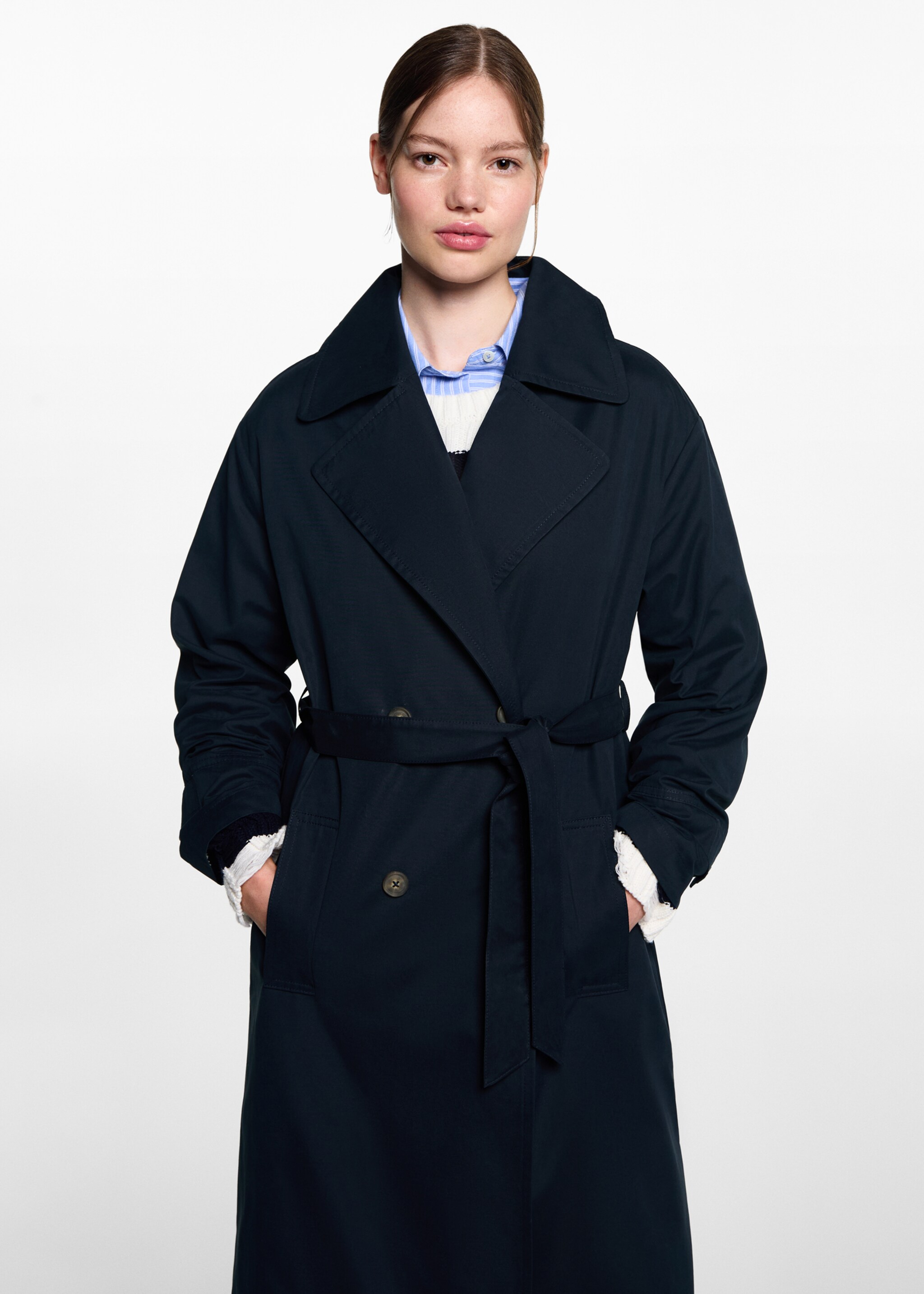 Classic trench coat with belt - Medium plane, Dark Navy. Ref: 77083283-00.