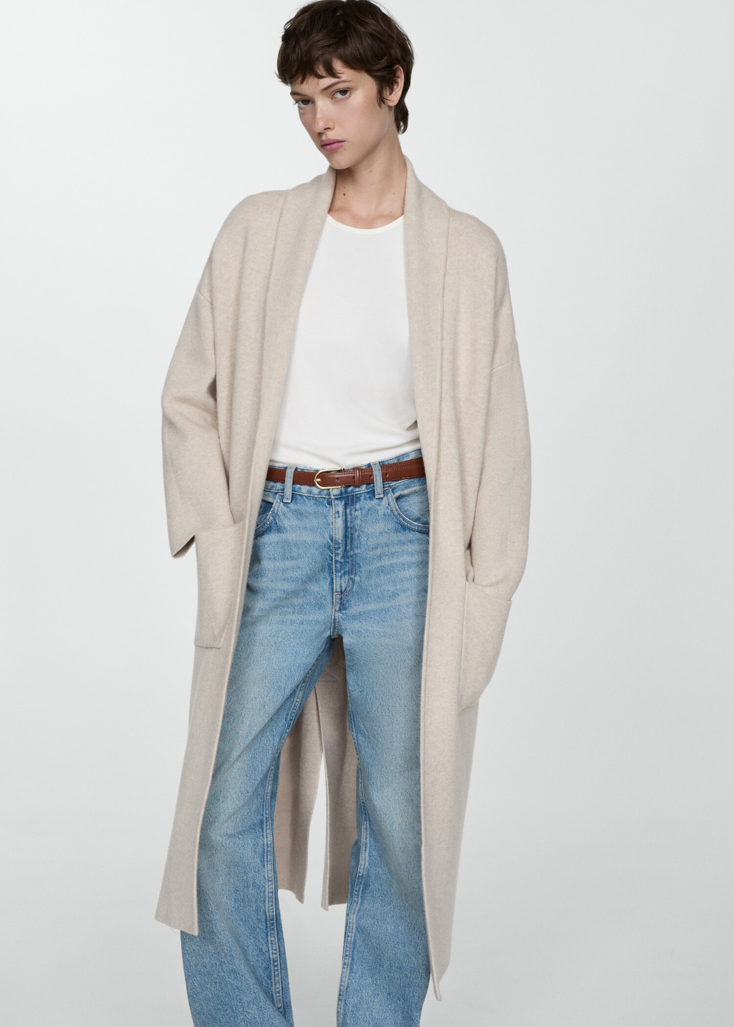 Gebreide oversized jas met zakken - Middenvlak