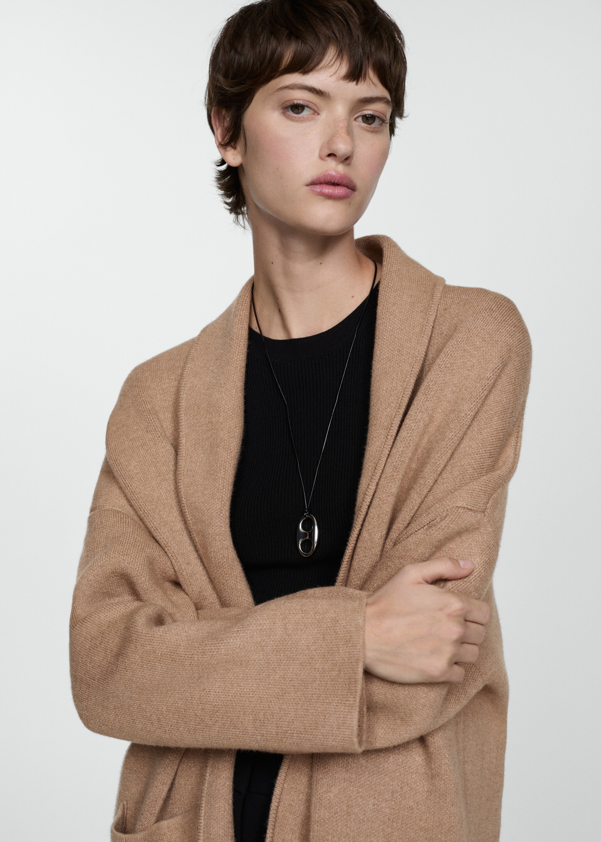 Haină oversize din tricot cu buzunare - Detaliu al articolului 1, Maro mediu. Ref: 77083666-00.