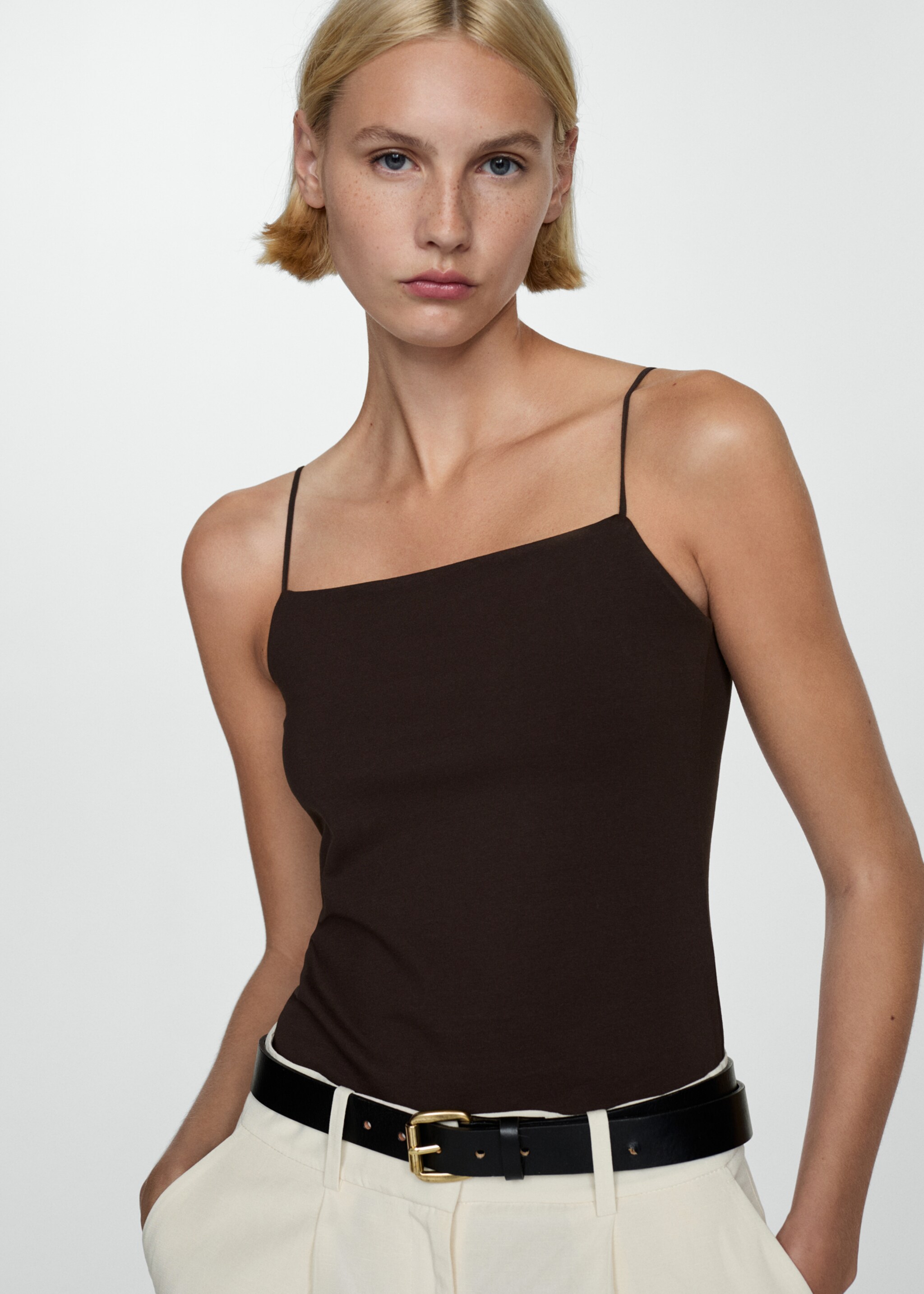 Strapless straight-neck top - Medium plane, Brown. Ref: 77084037-00.