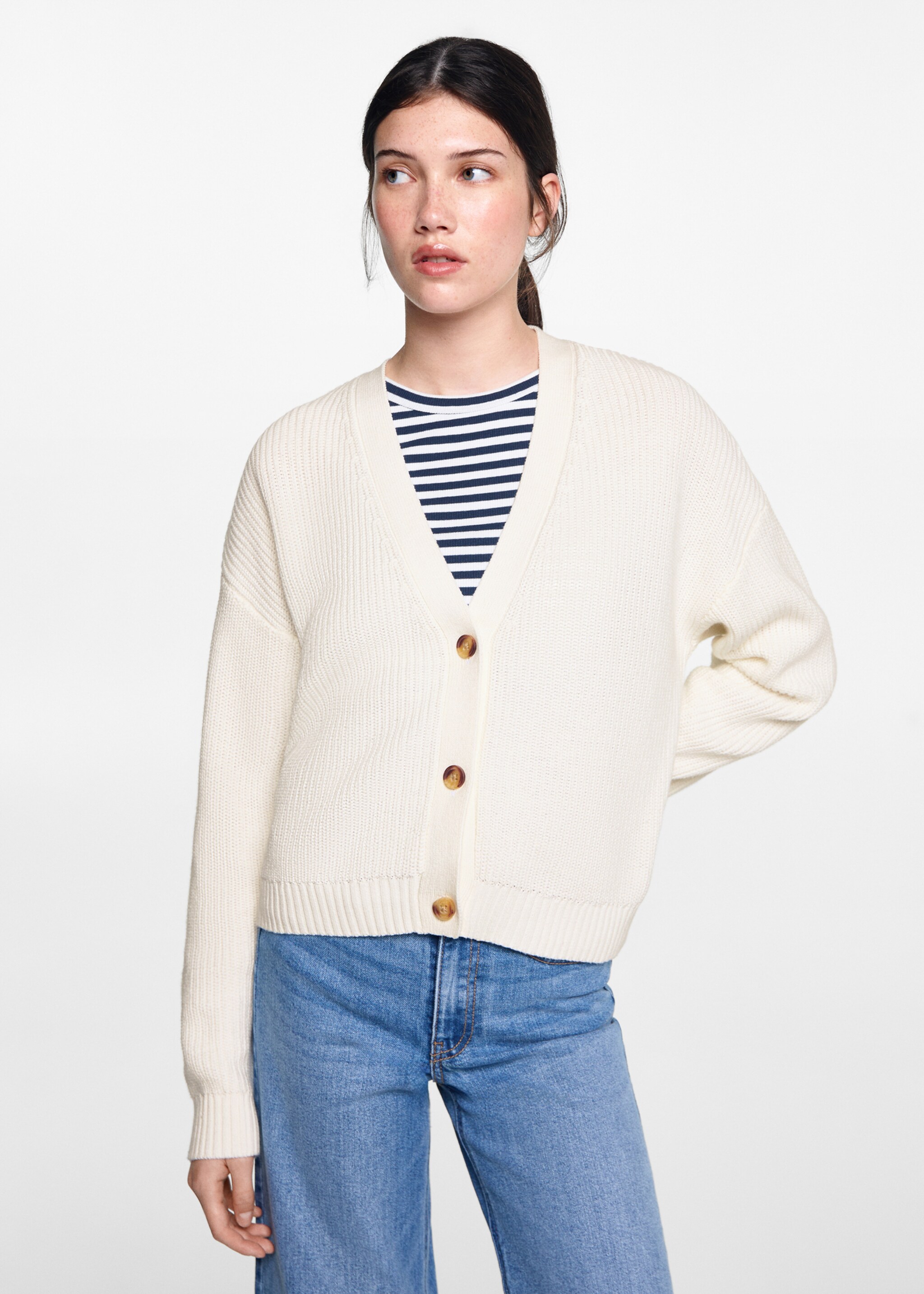 Button knit cardigan - Medium plane, Off White. Ref: 77084039-00.