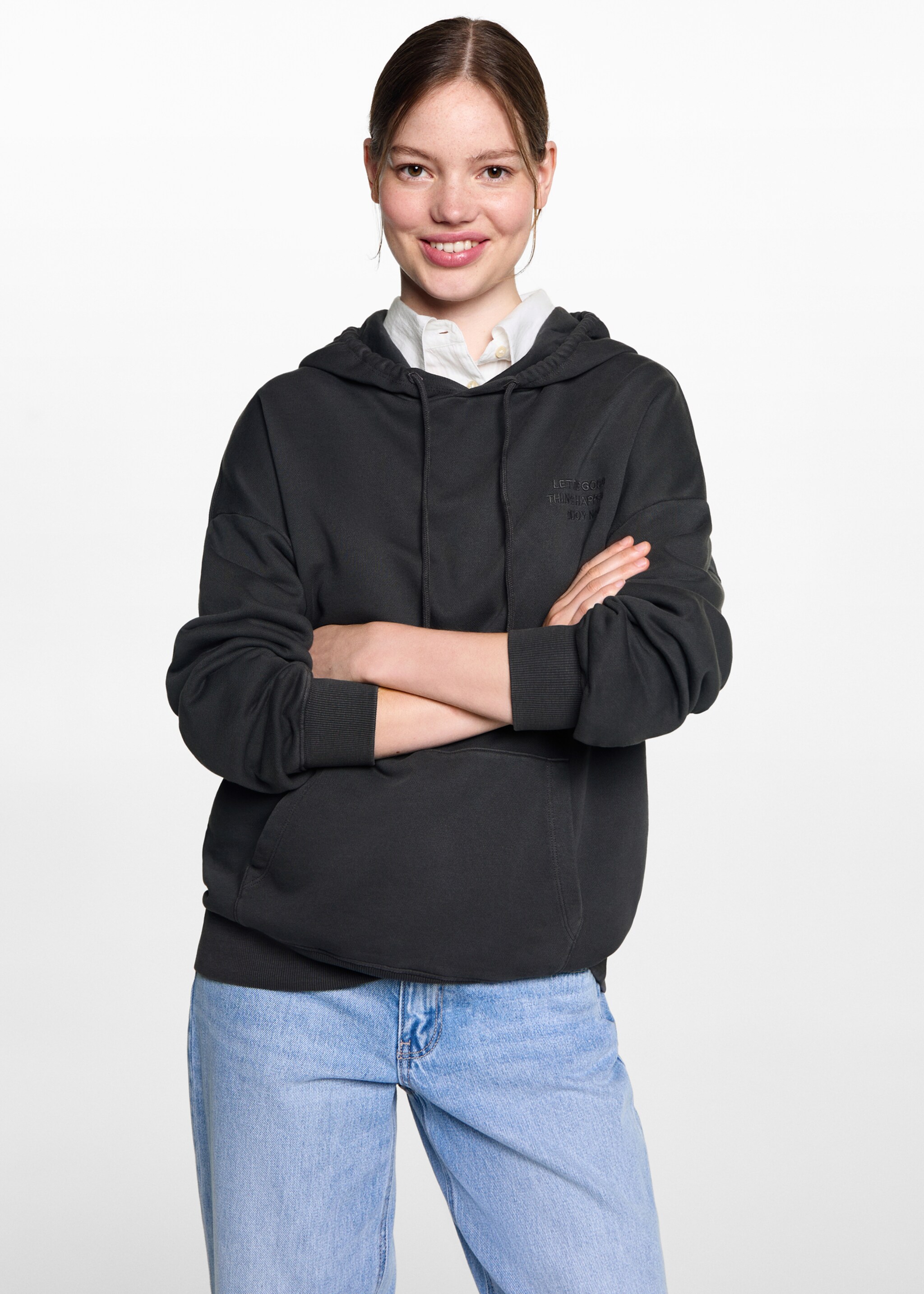 Embroidered hoodie - Medium plane, Charcoal. Ref: 77084041-00.