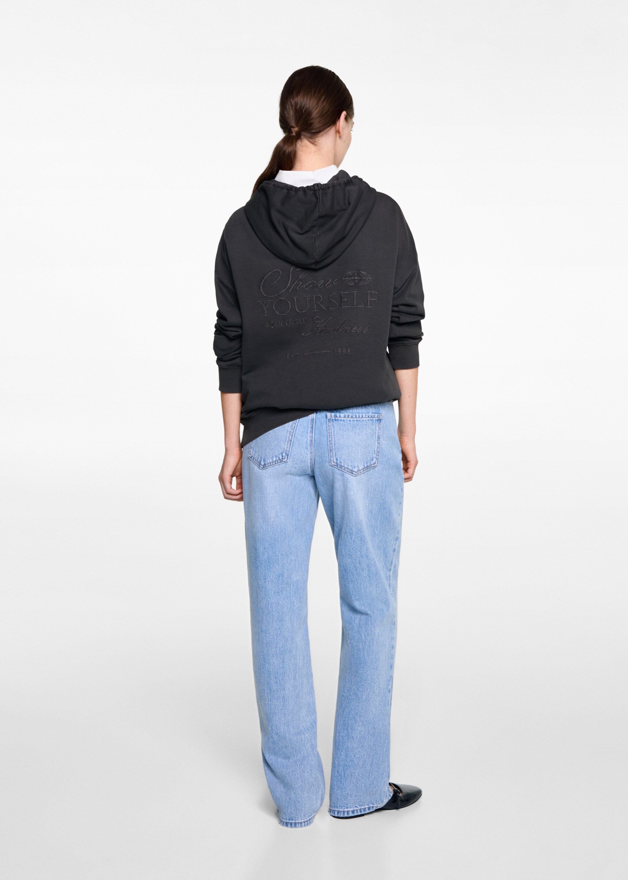 Embroidered hoodie - Reverse of the article, Charcoal. Ref: 77084041-00.