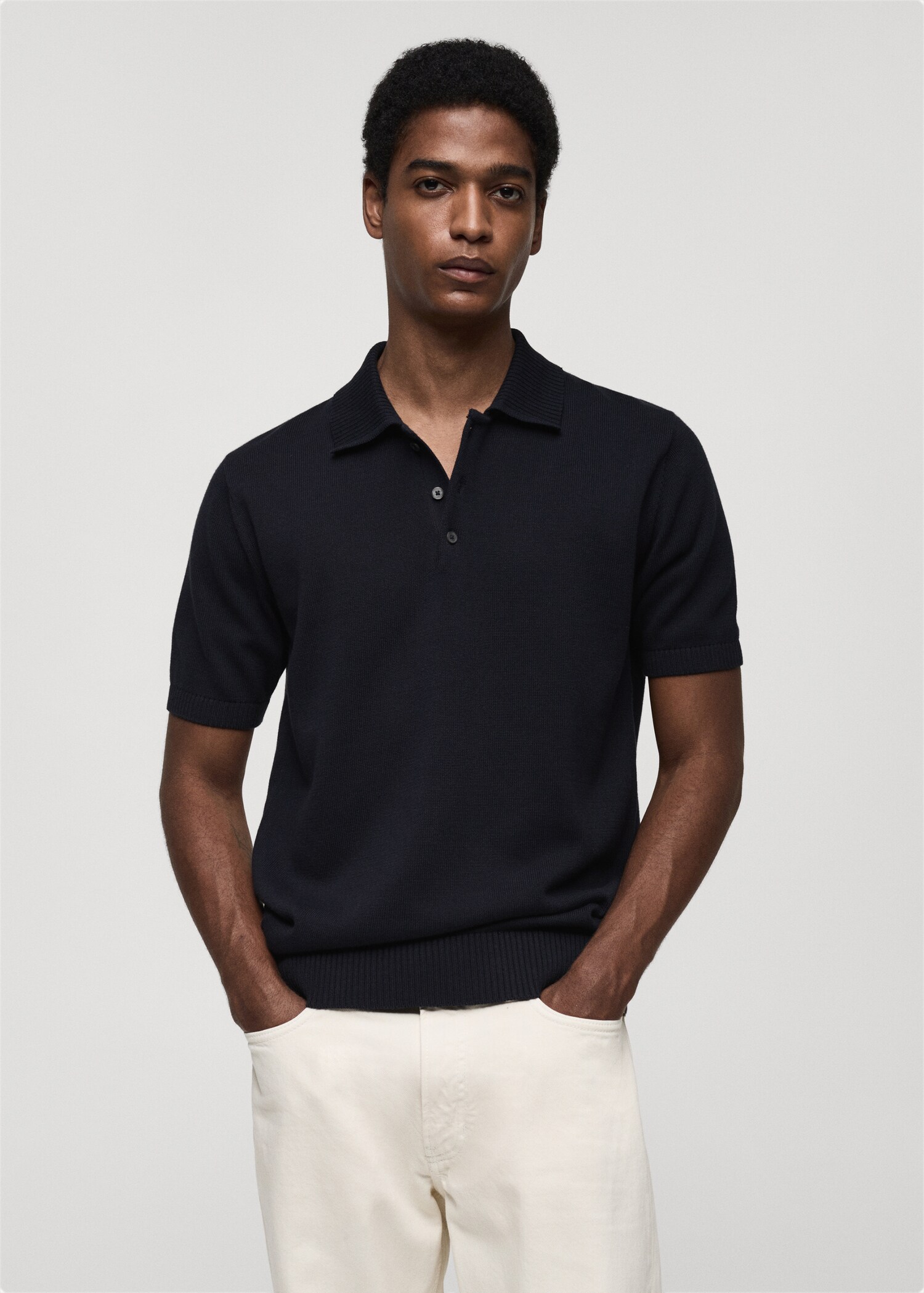 Fine-knit cotton polo shirt - Medium plane