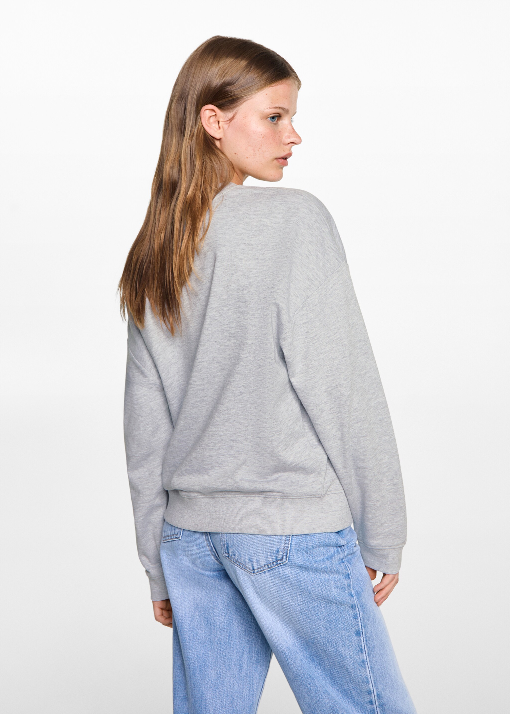 Embroidered detail cotton sweatshirt - Reverse of the article, Light Heather Grey. Ref: 77084447-00.