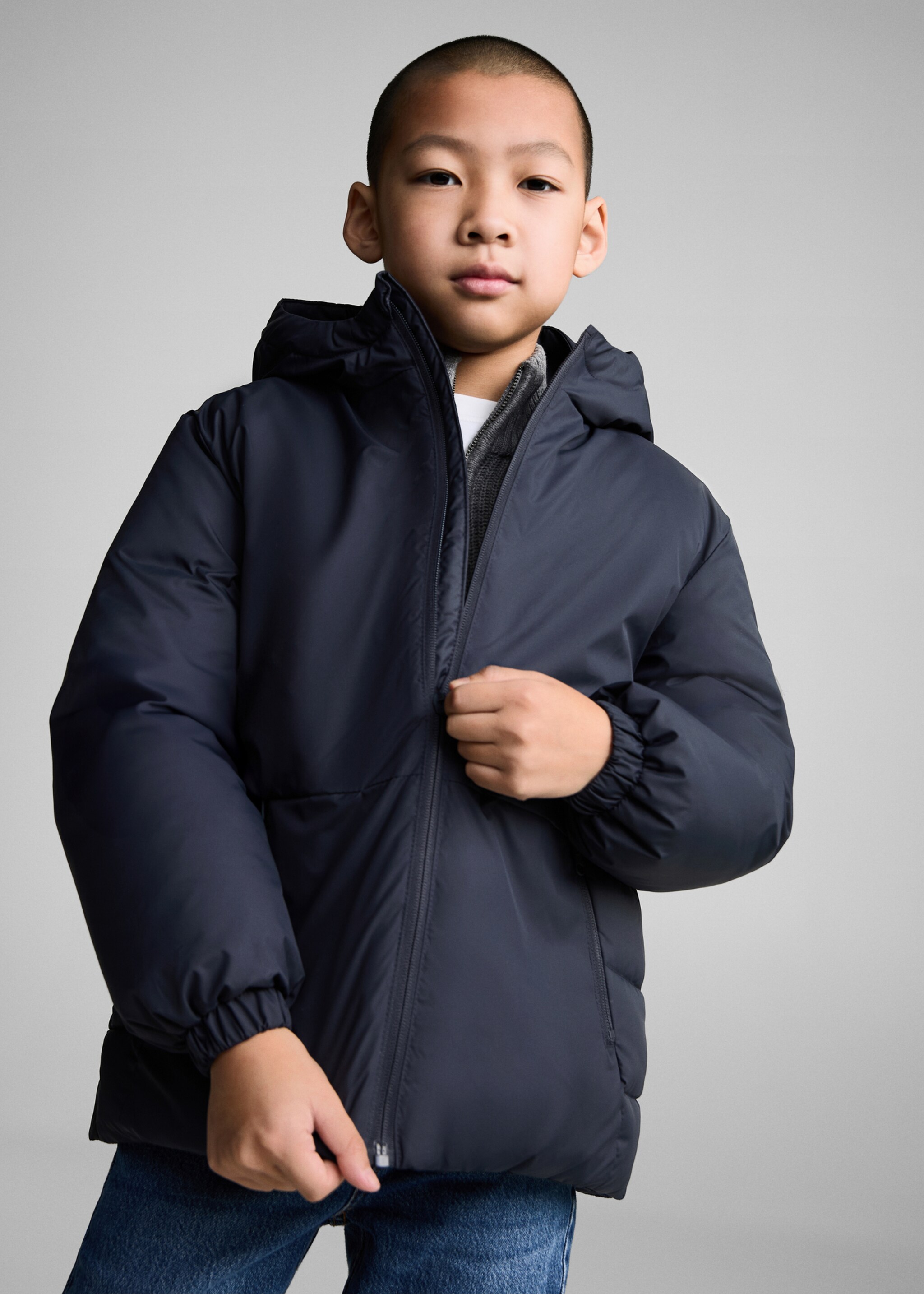 Water-repellent hood puffer coat - Medium plane, Dark Navy. Ref: 77084758-00.
