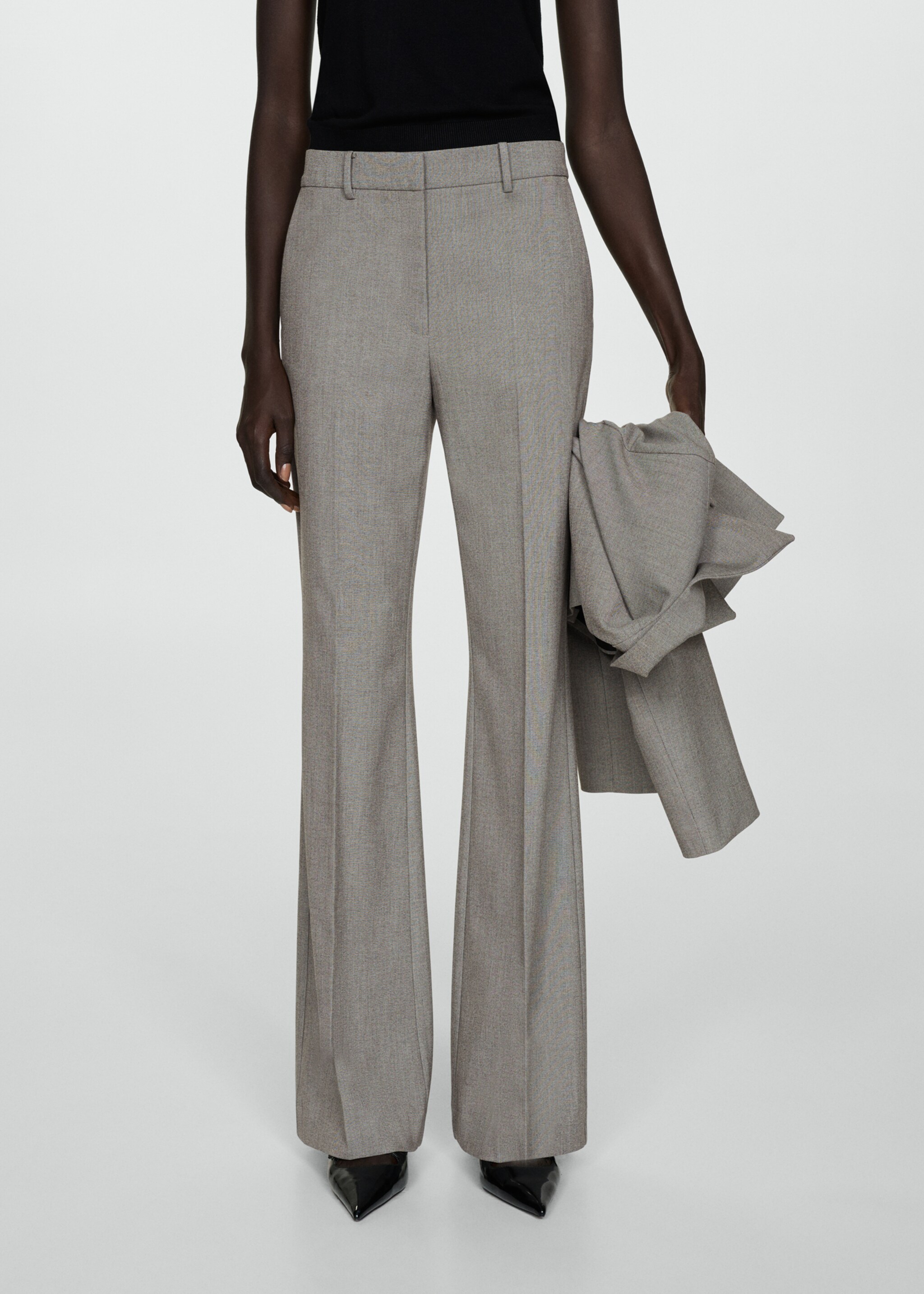 High-waist flared trousers - Medium plane, Light Heather Grey. Ref: 77084763-00.