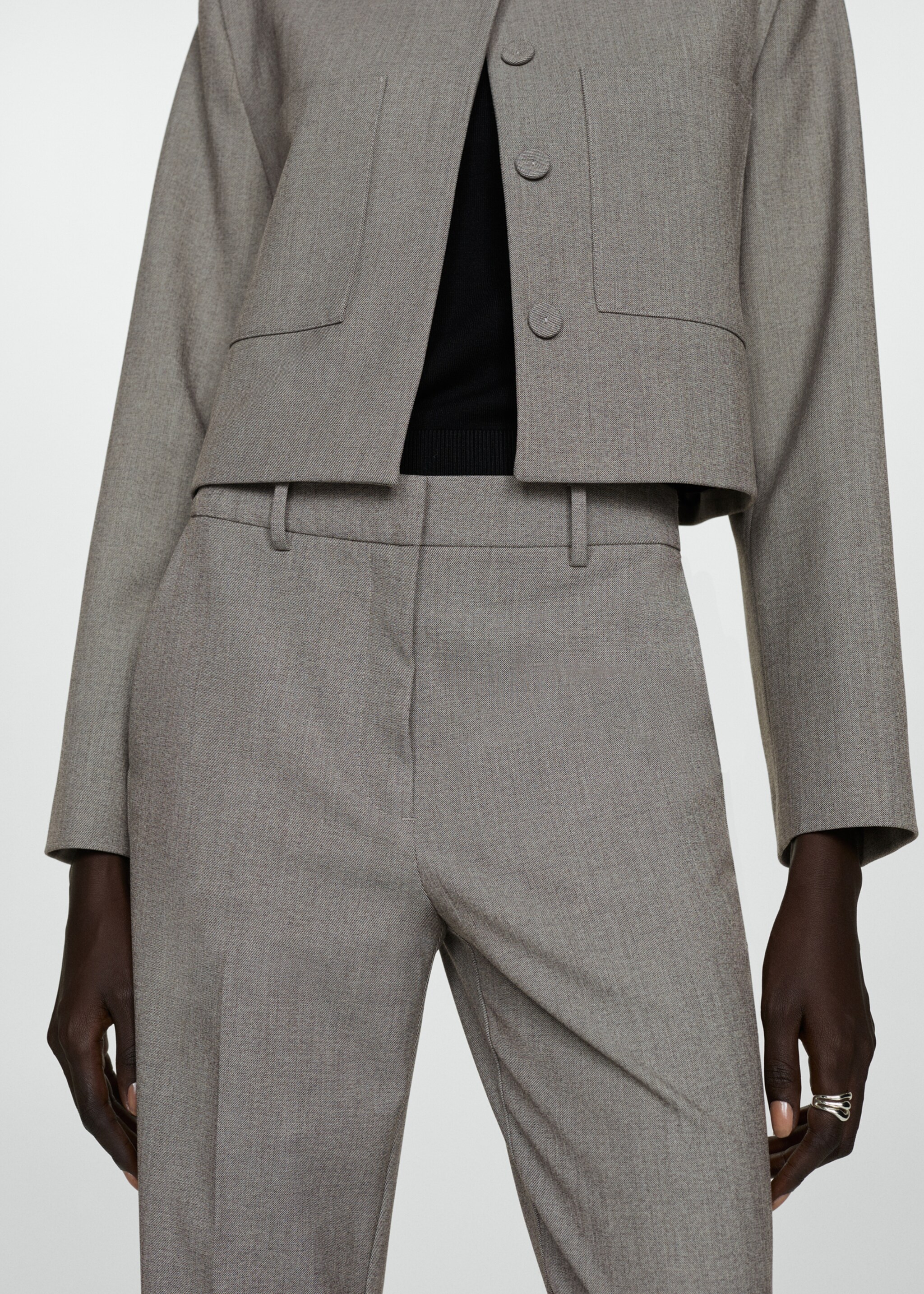 High-waist flared trousers - Details of the article 6, Light Heather Grey. Ref: 77084763-00.