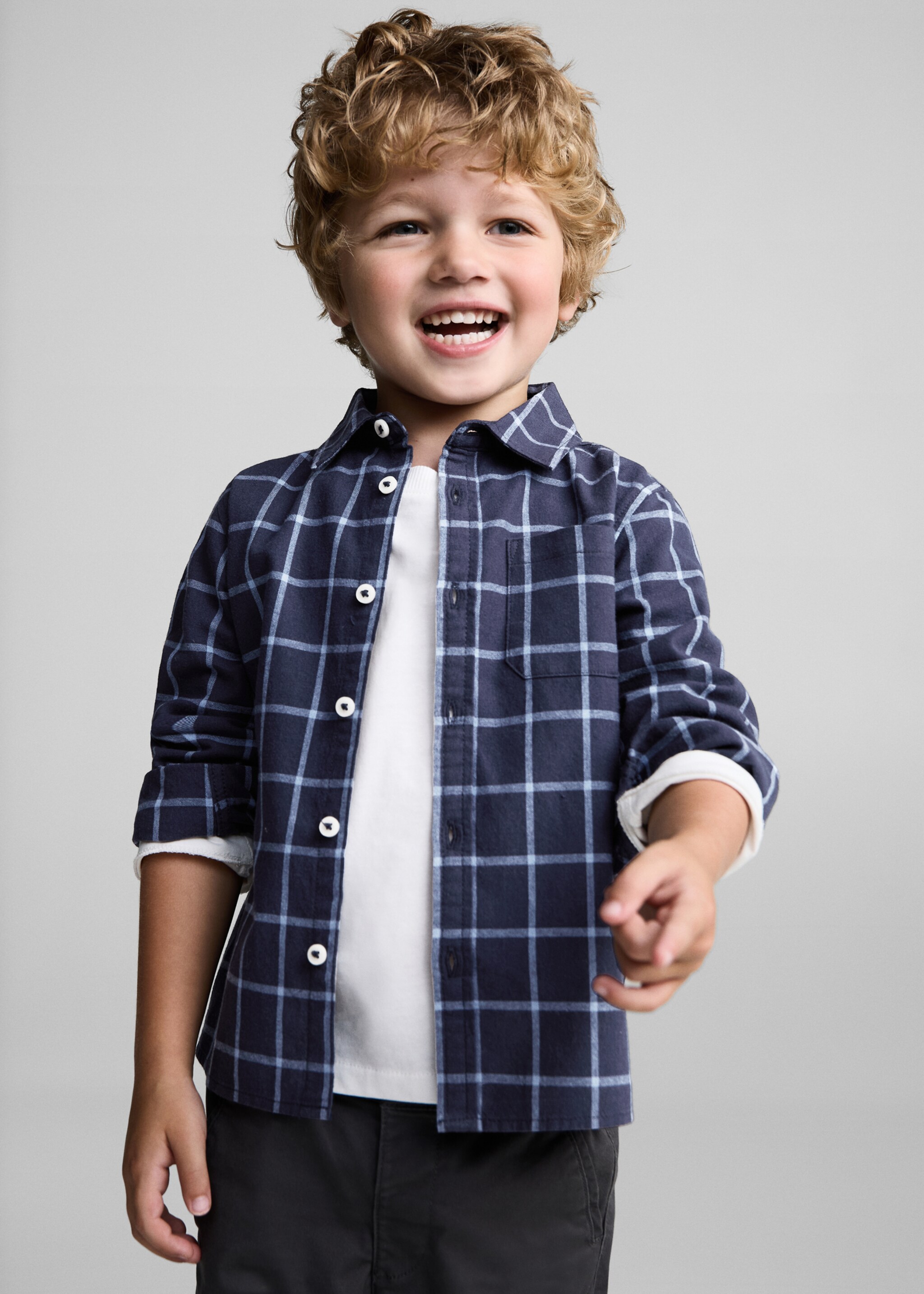 Camisa algodón cuadros - Plano medio, Azul marino oscuro. Ref: 77084774-00.