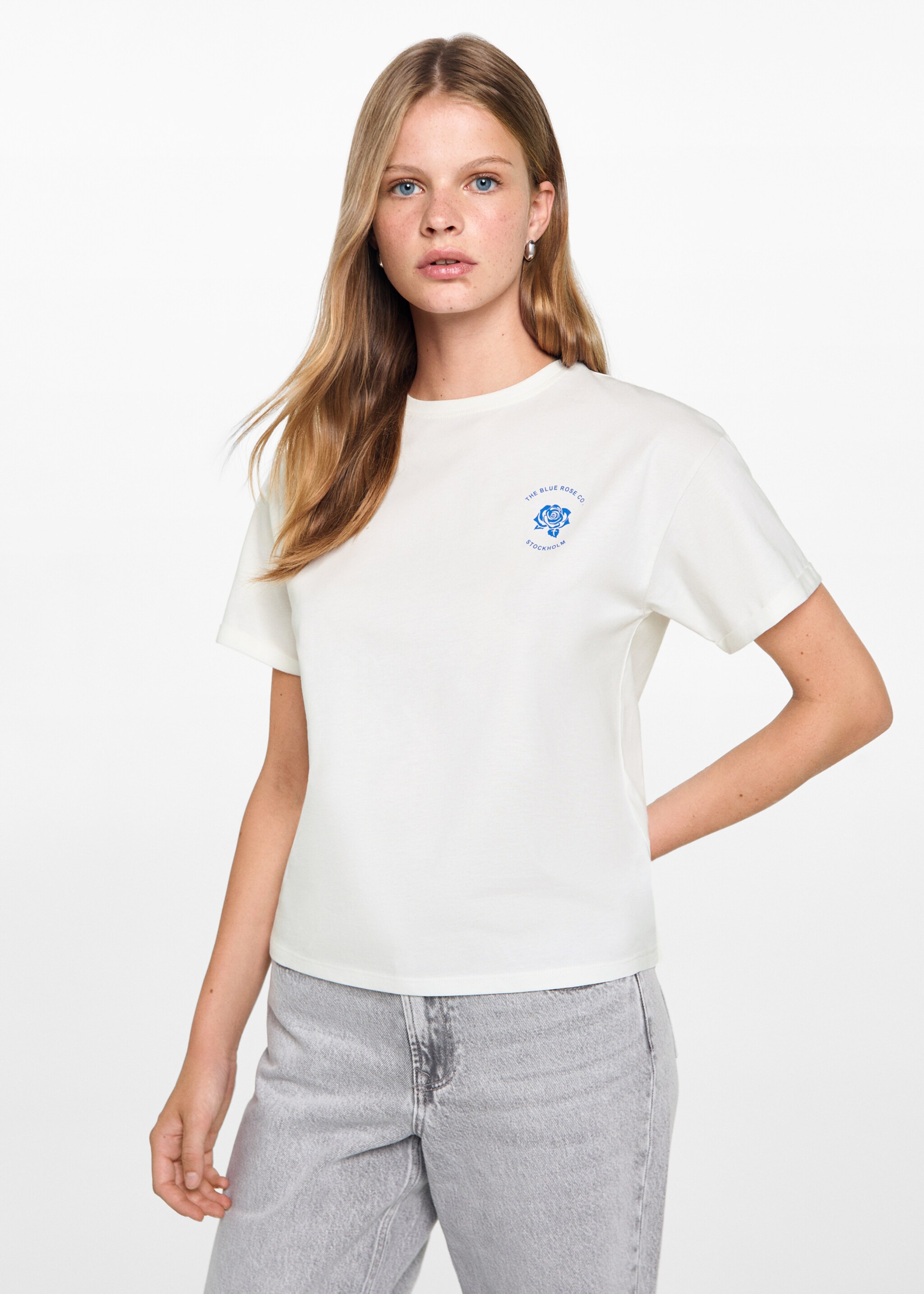 T-shirt met print op het achterpand - Middenvlak, Gebroken wit. Ref: 77084783-00.
