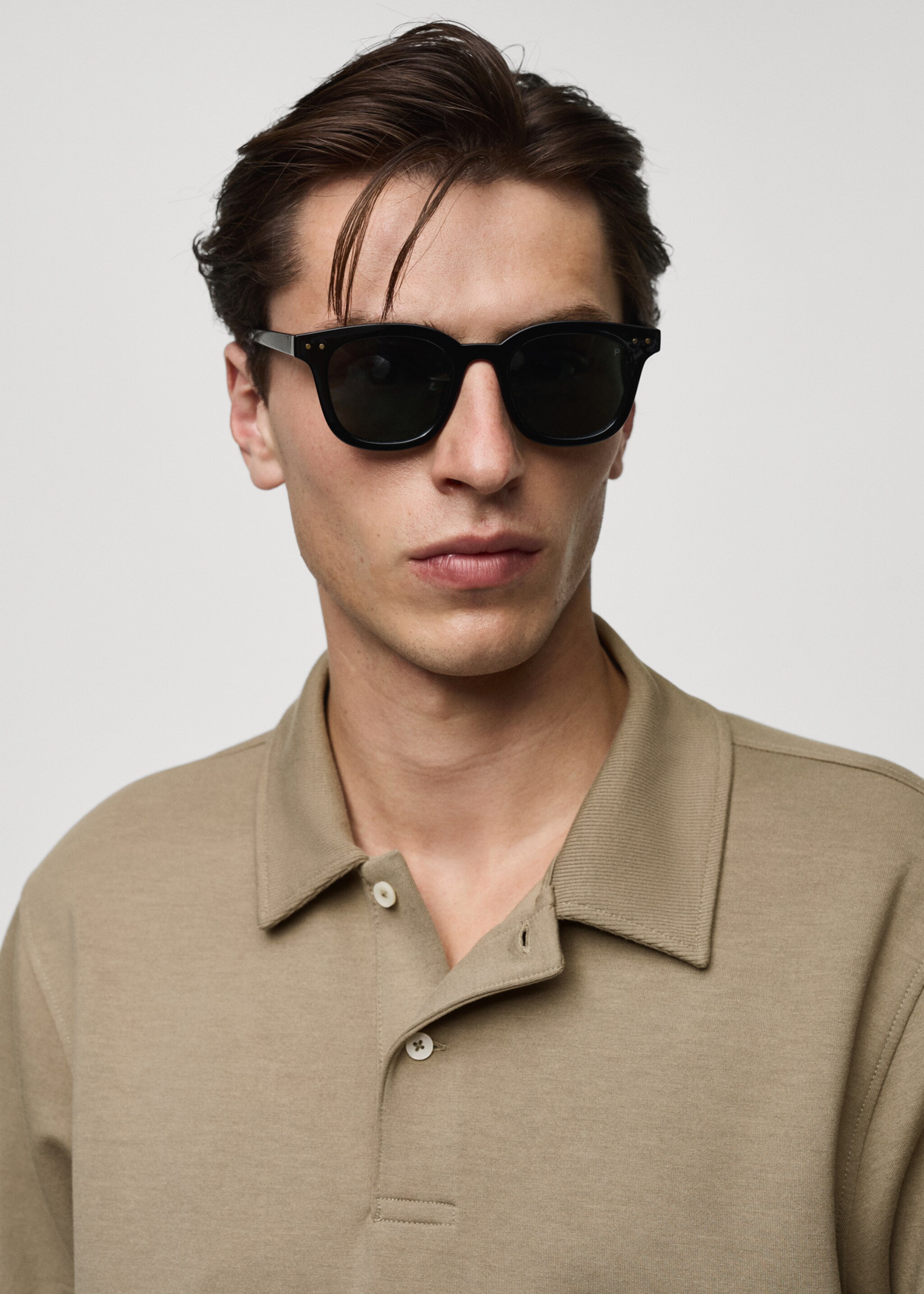 Regular fit sweatshirt-fabric polo shirt - Details of the article 1, Olive Green. Ref: 77085149-00.