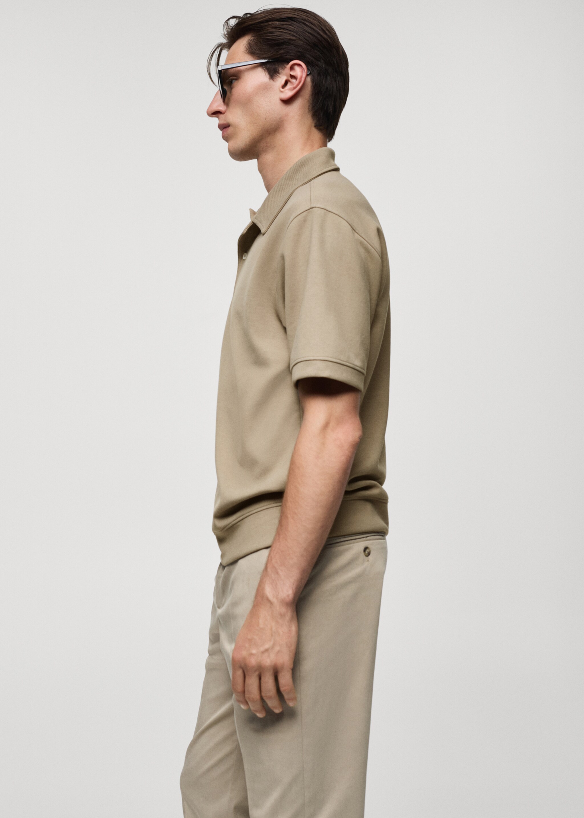 Regular fit sweatshirt-fabric polo shirt - Details of the article 2, Olive Green. Ref: 77085149-00.