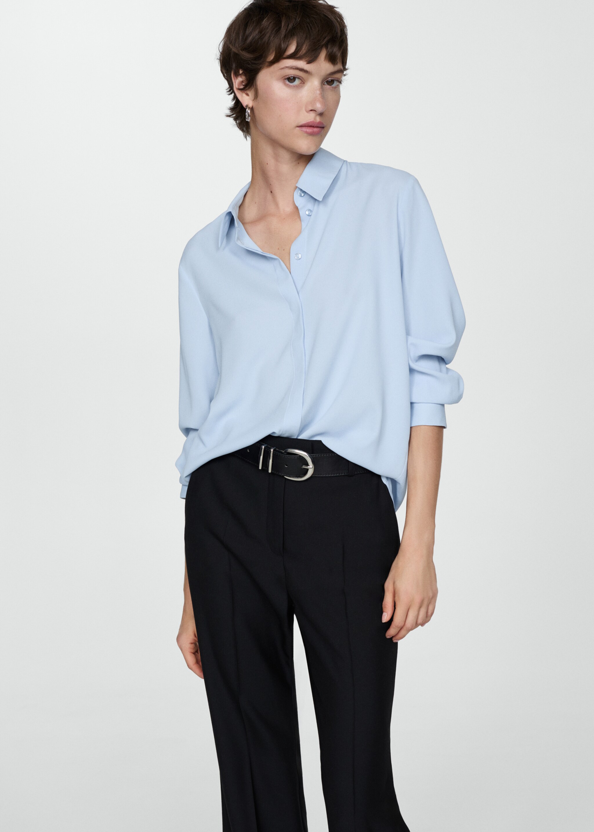 Camisa manga larga fluida - Plano medio, Azul celeste. Ref: 77085628-00.