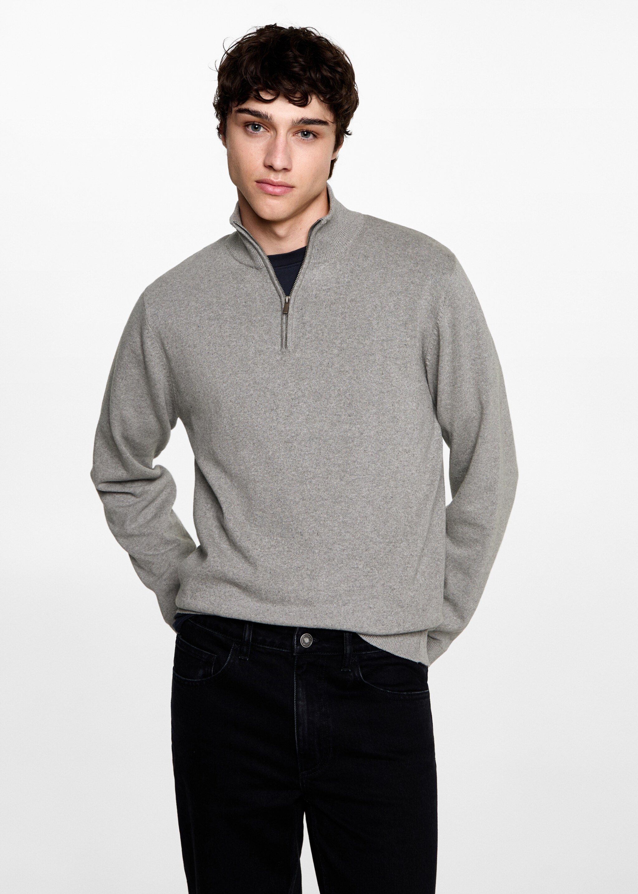 Funnel neck sweater - Medium plane, Grey. Ref: 77085632-00.