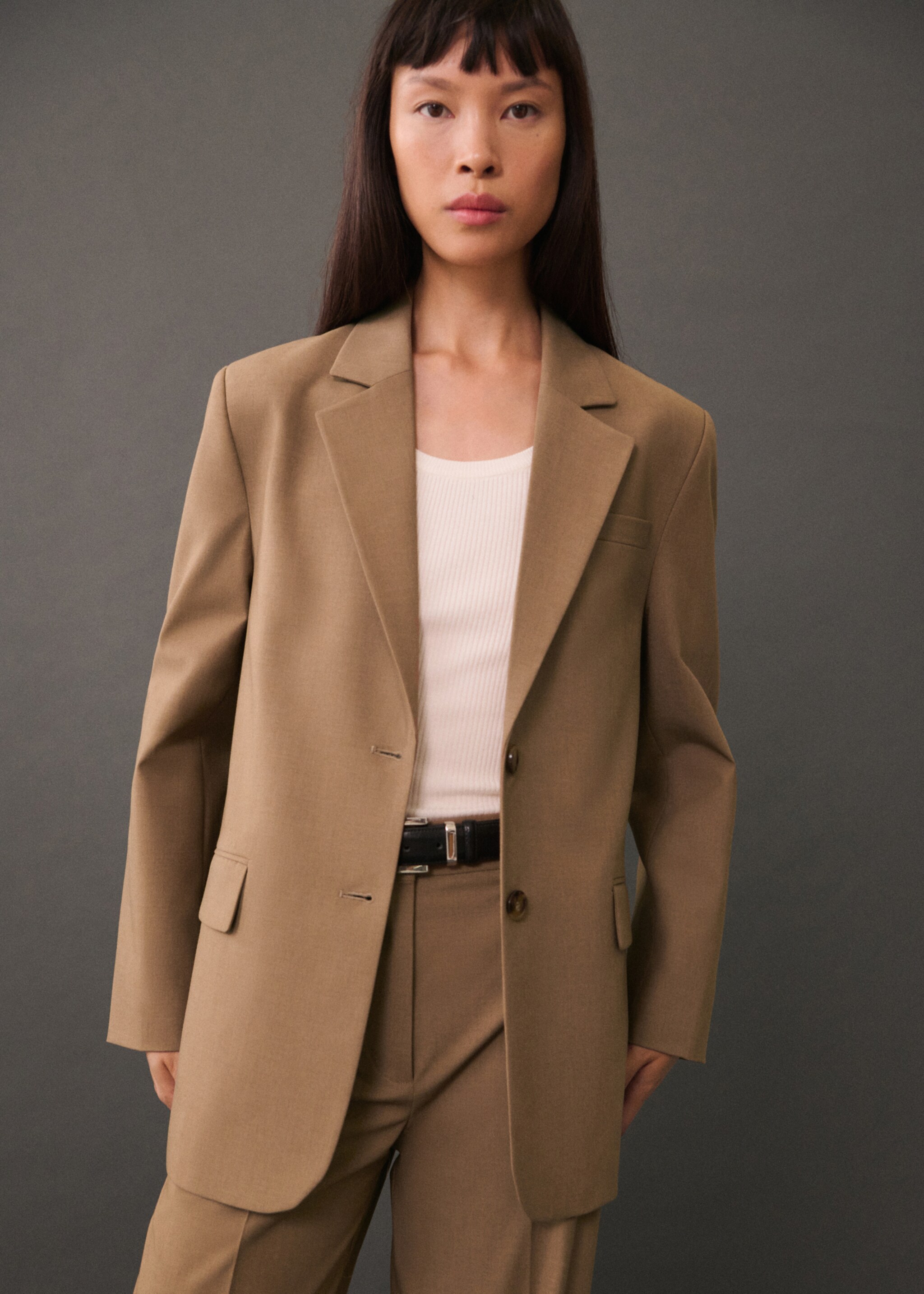 Blazer droit double boutonnage - Plan moyen, Marron moyen. Ref: 77085649-00.