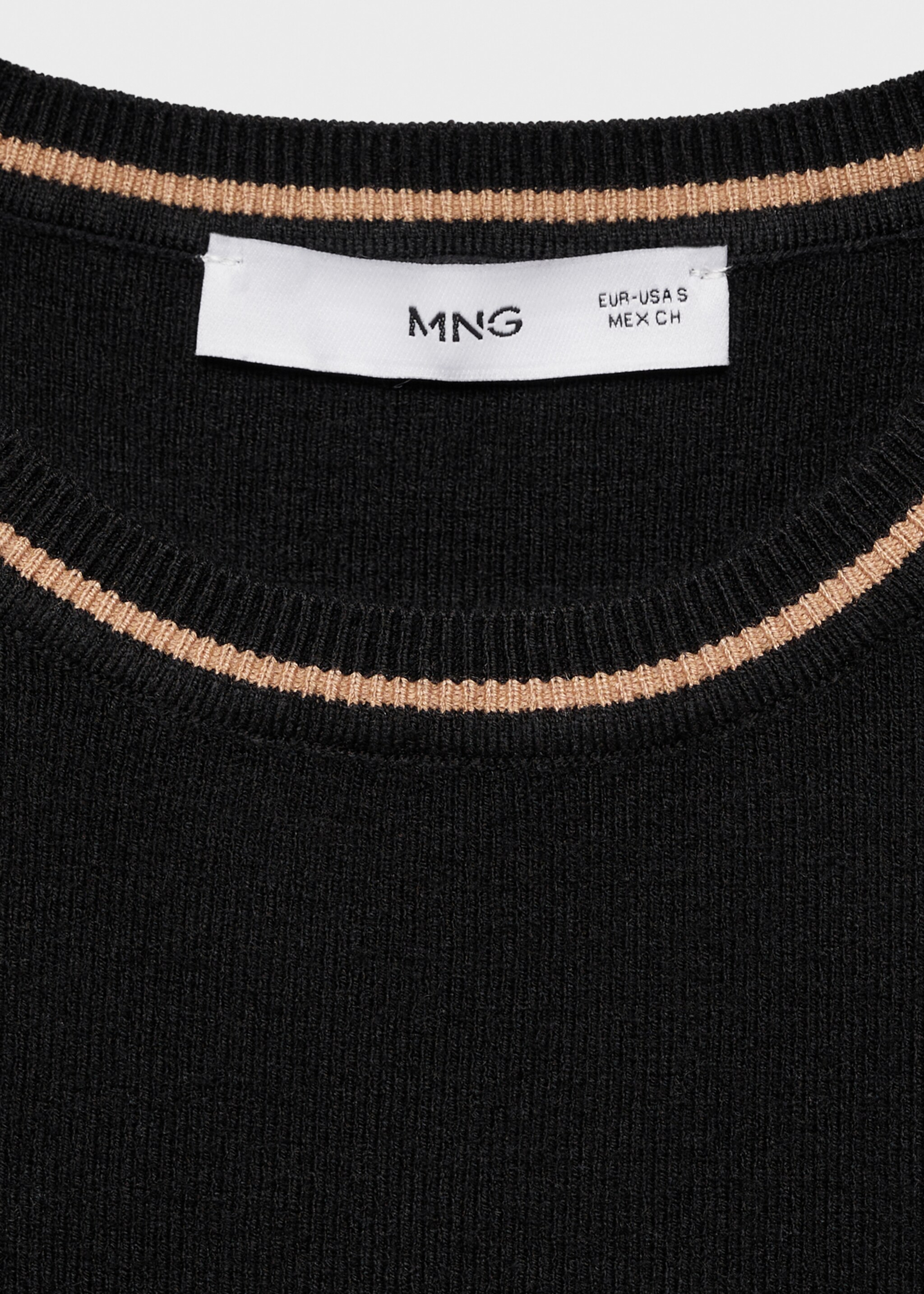 Knitted top with contrast details - Details of the article 8, Medium Brown. Ref: 77085651-00.