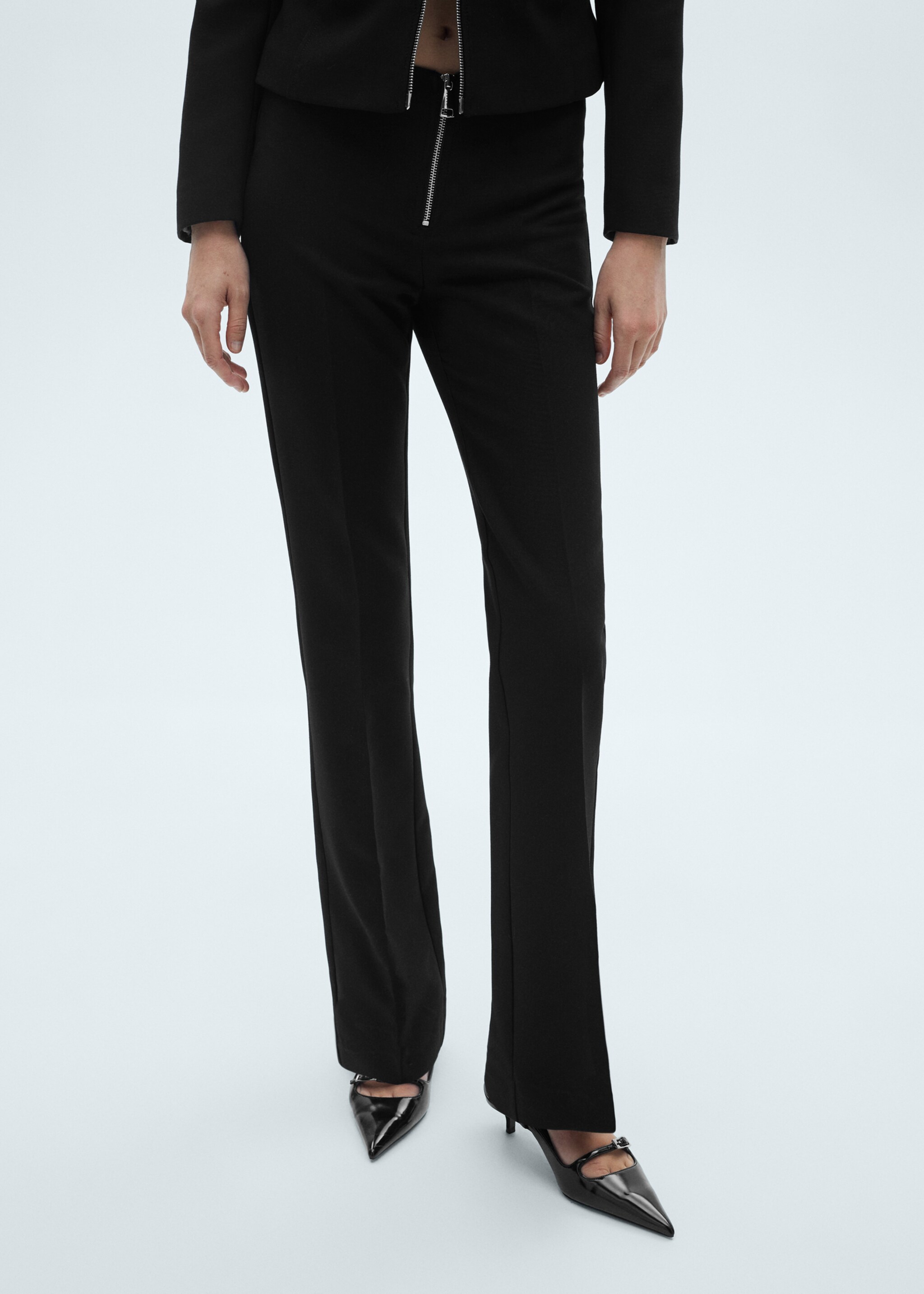 Flared trousers with zip - Medium plane, Black. Ref: 77085657-00.