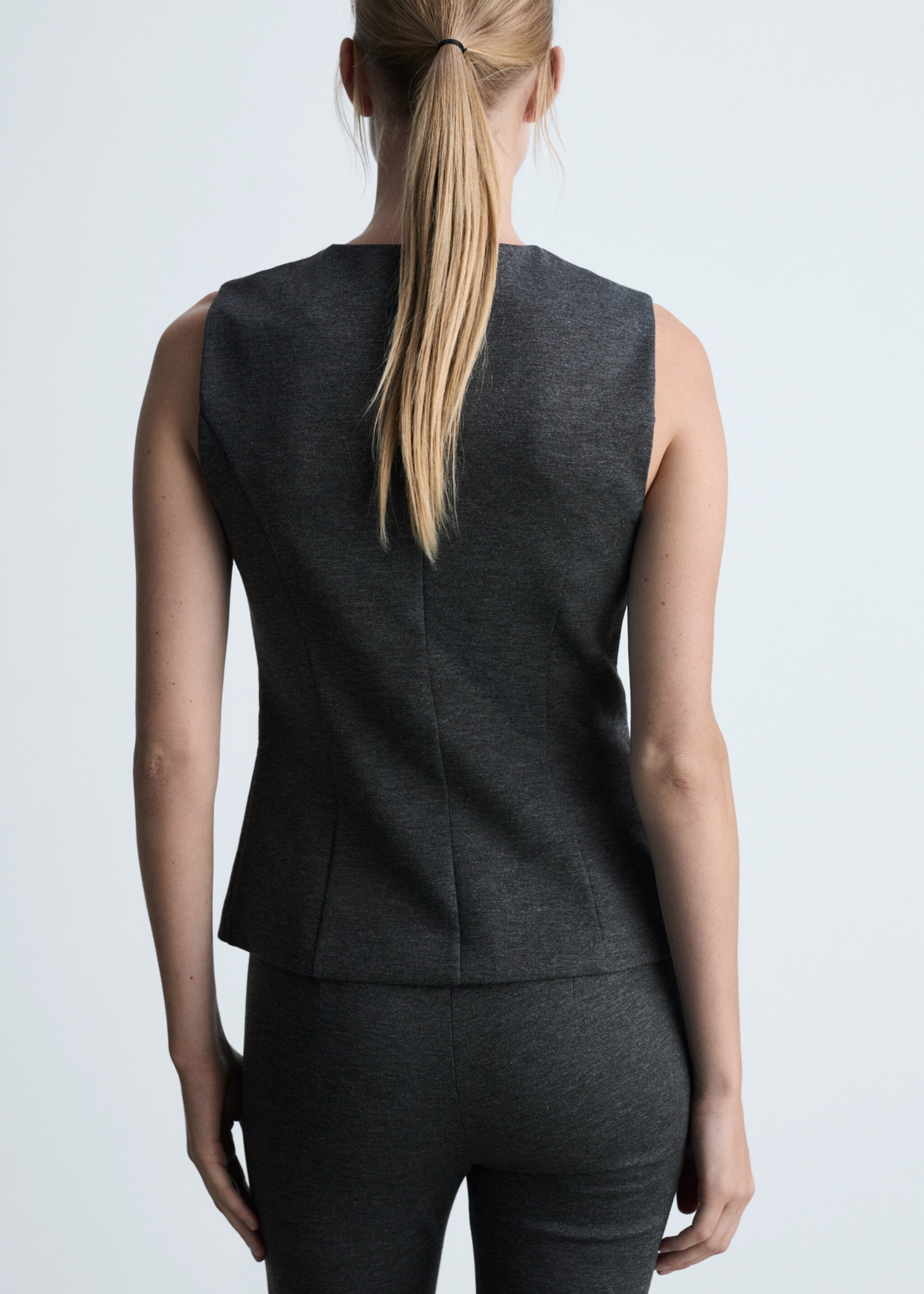Fitted gilet with buttons - Reverse of the article, Grey. Ref: 77085661-00.
