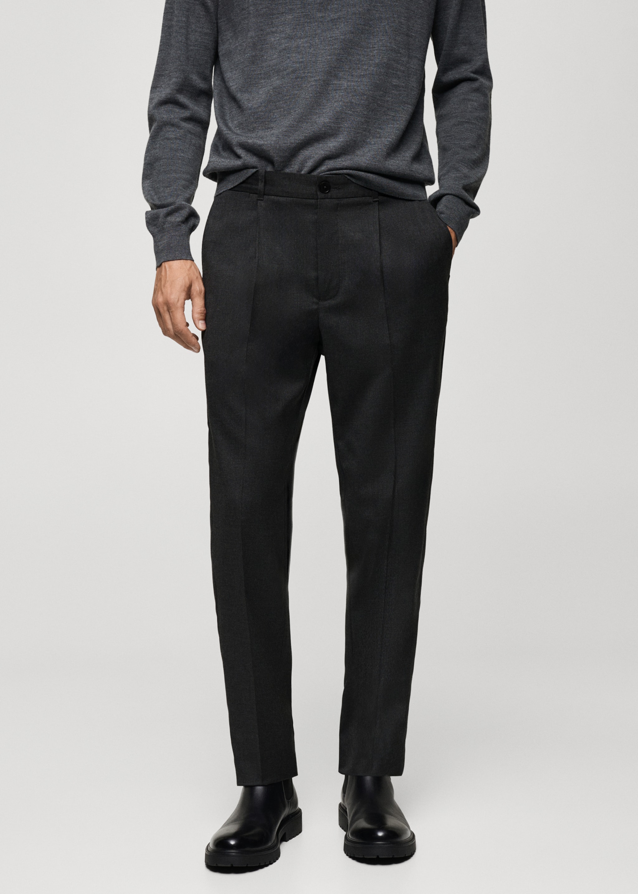 Pleated slim-fit trousers - Medium plane, Dark Heather Grey. Ref: 77085960-00.