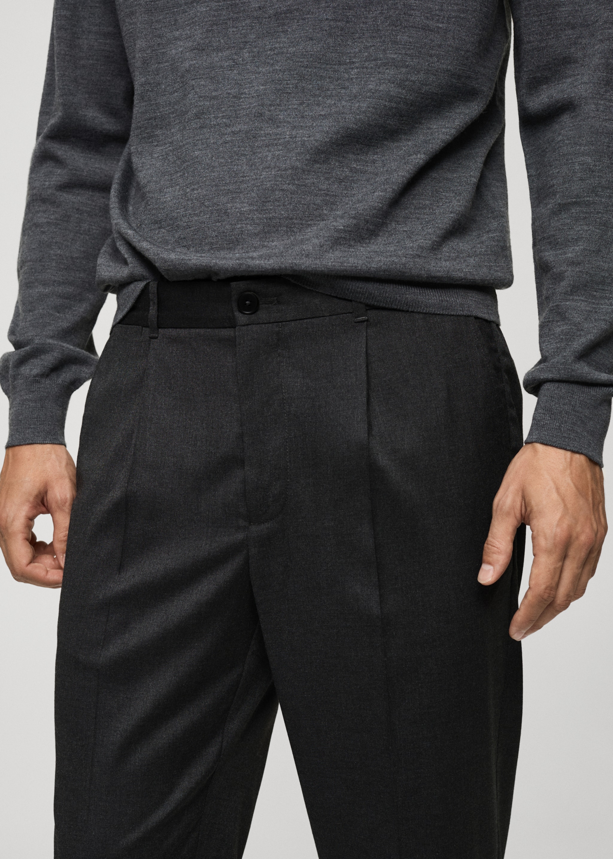 Pleated slim-fit trousers - Details of the article 1, Dark Heather Grey. Ref: 77085960-00.