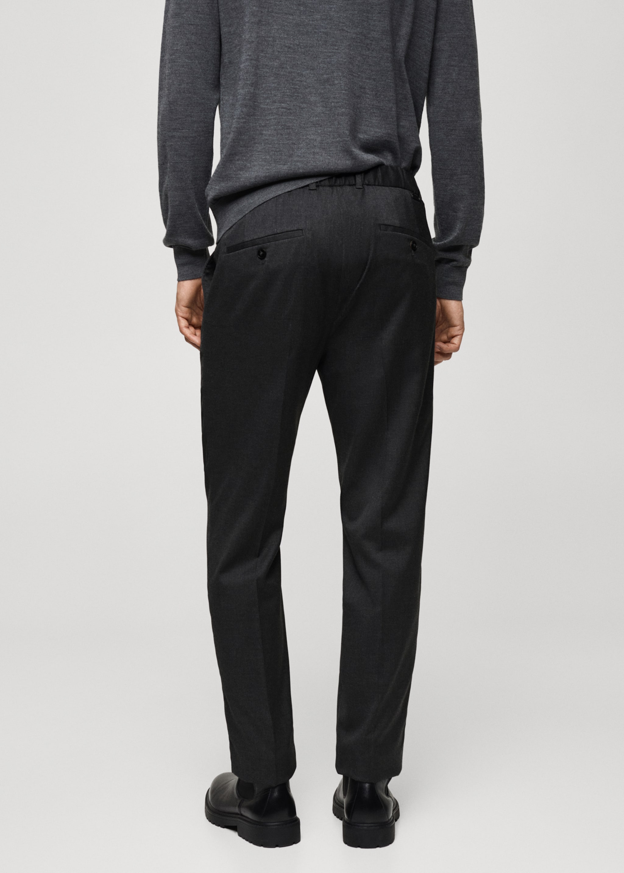 Pleated slim-fit trousers - Reverse of the article, Dark Heather Grey. Ref: 77085960-00.