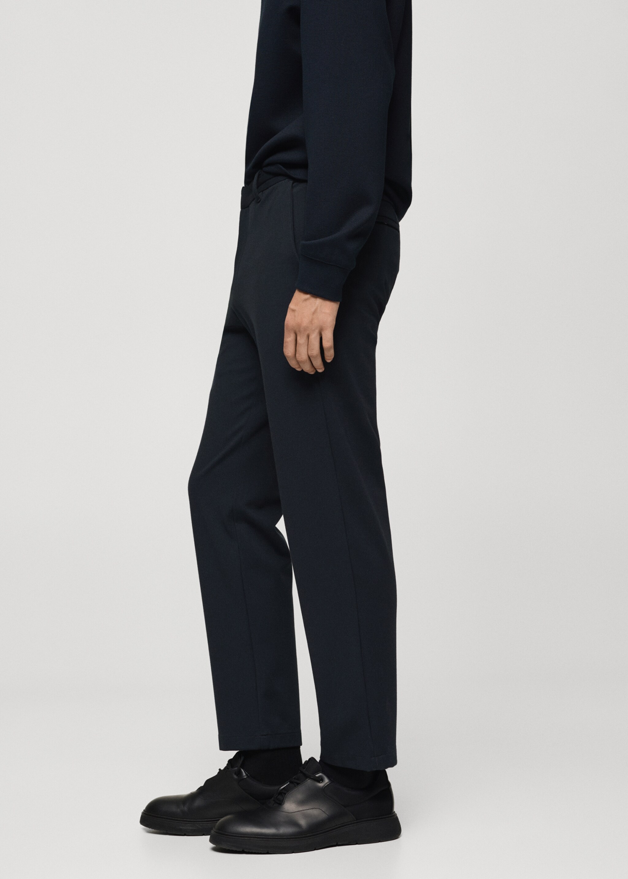 Stretch fabric slim-fit pants with drawstring - Details of the article 2, Dark Navy. Ref: 77085961-00.