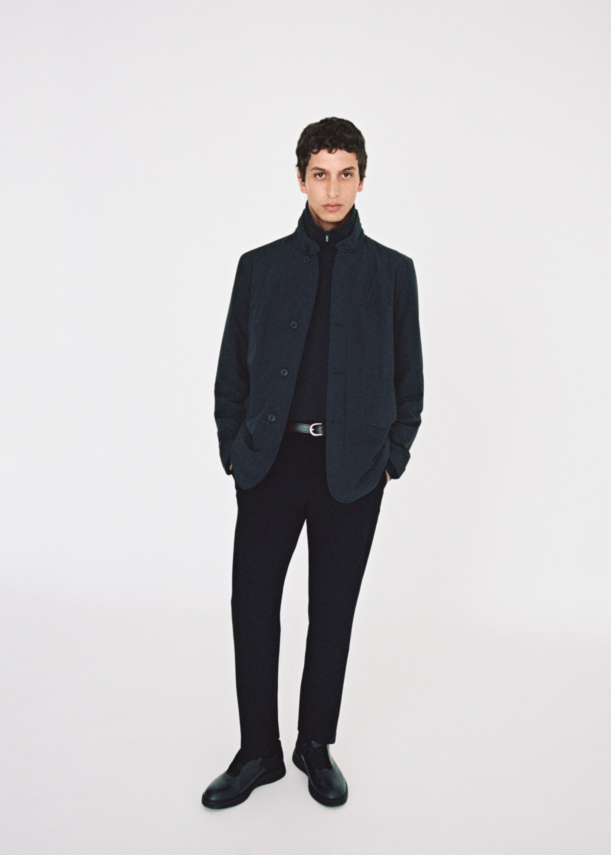 Stretch fabric slim-fit pants with drawstring - Details of the article 3, Dark Navy. Ref: 77085961-00.