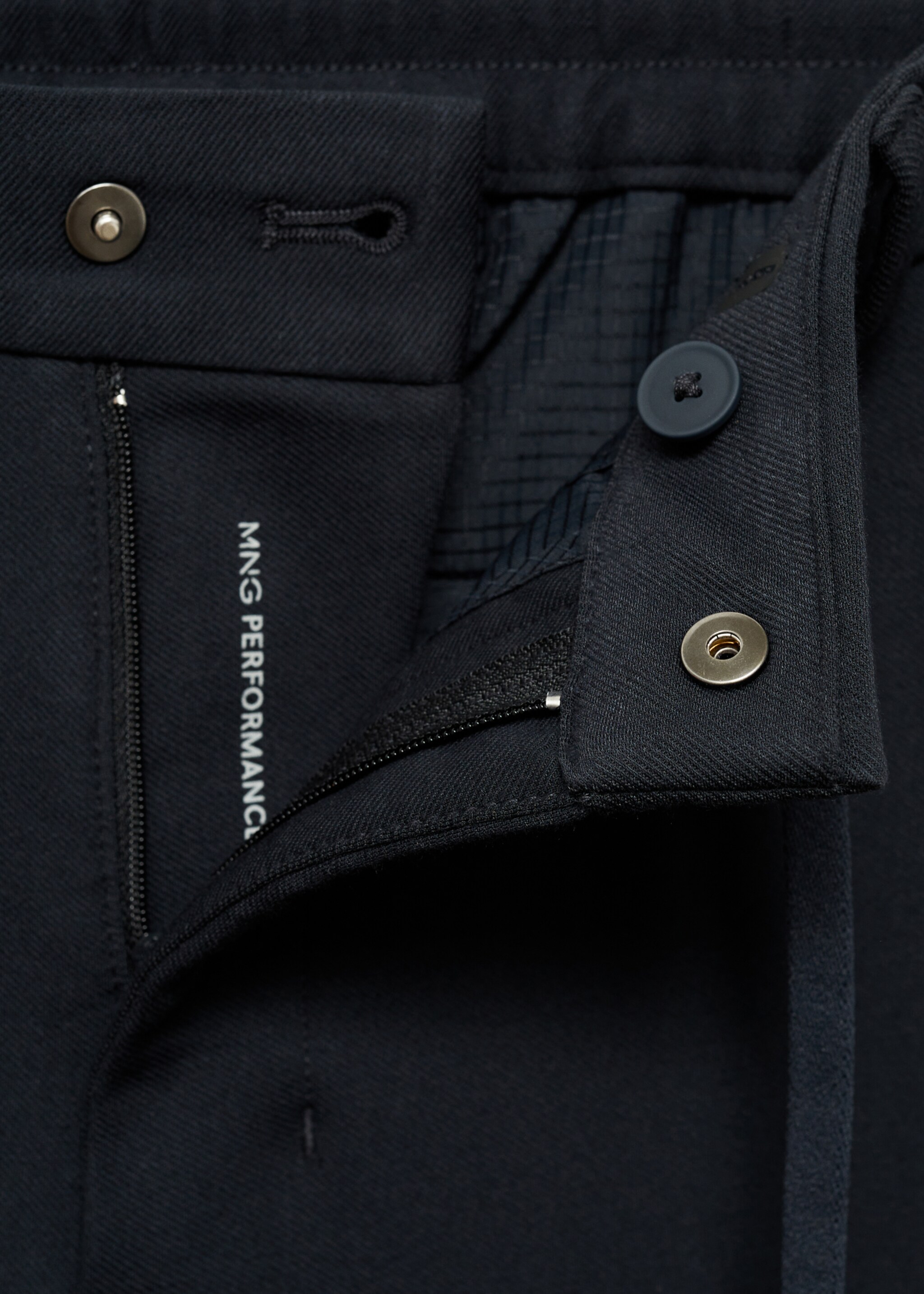 Stretch fabric slim-fit pants with drawstring - Details of the article 8, Dark Navy. Ref: 77085961-00.