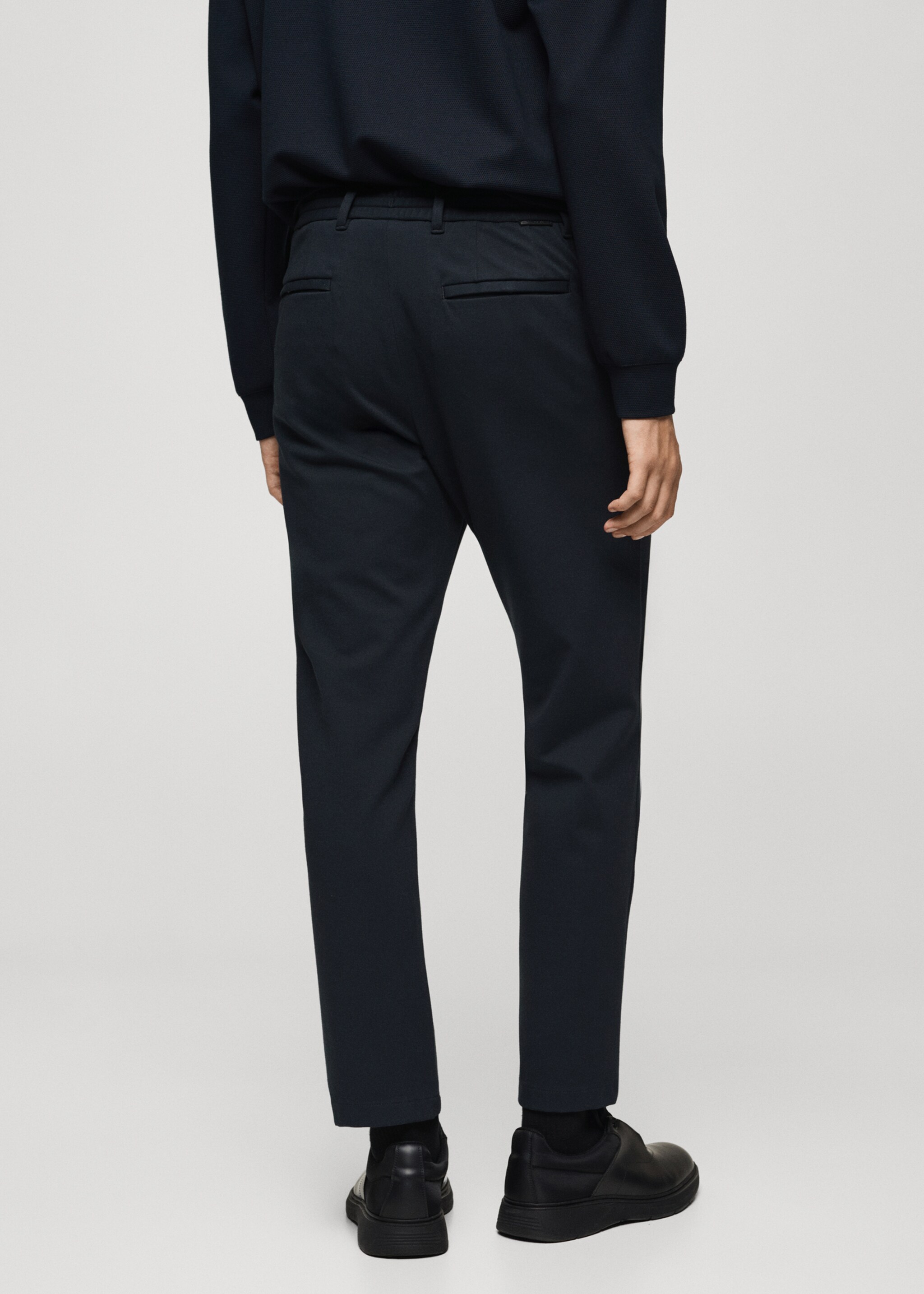 Stretch fabric slim-fit pants with drawstring - Reverse of the article, Dark Navy. Ref: 77085961-00.