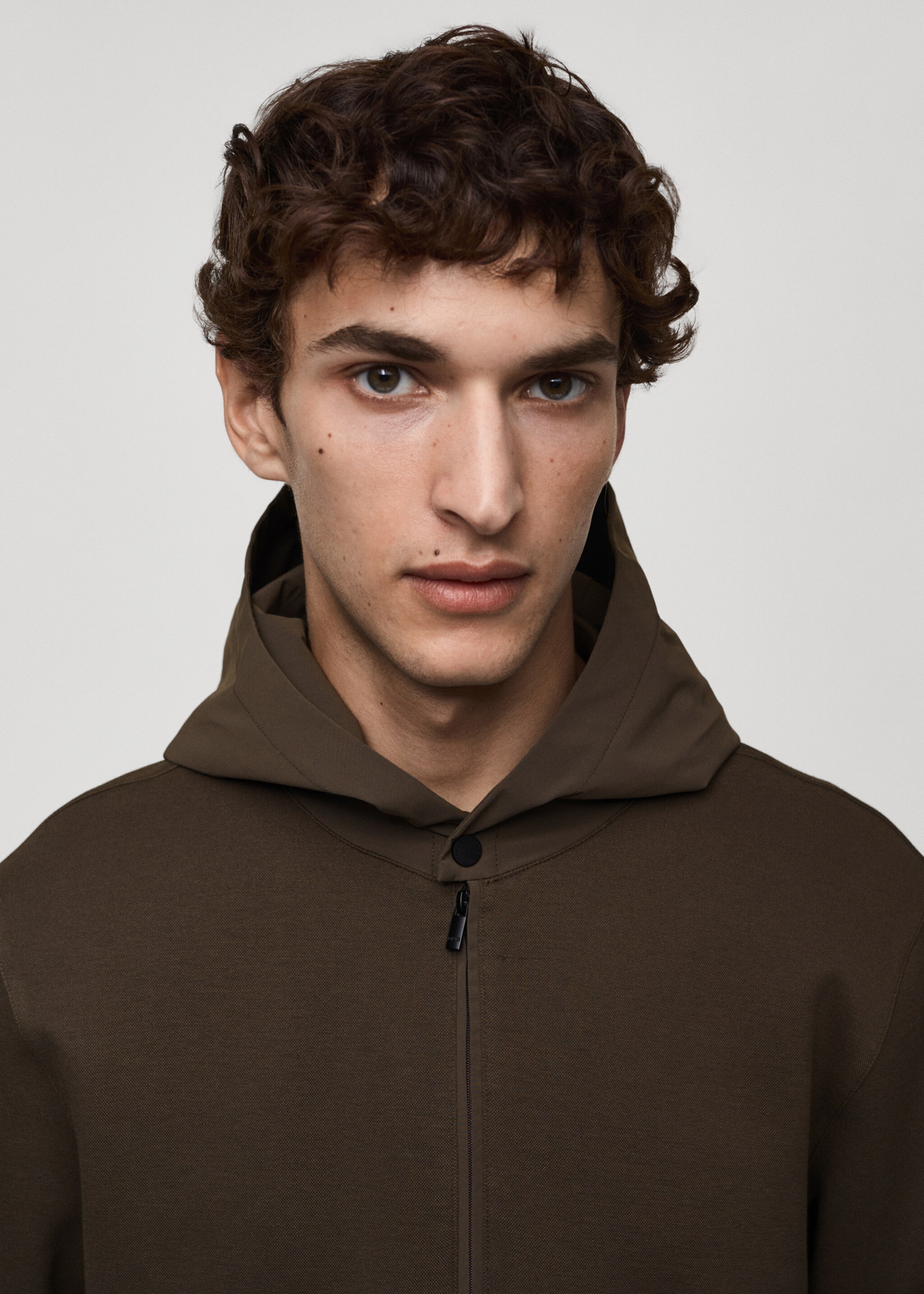 Φούτερ κουκούλα regular fit comfort stretch - Λεπτομέρεια του προϊόντος 1, Καφέ. Ref: 77085966-00.