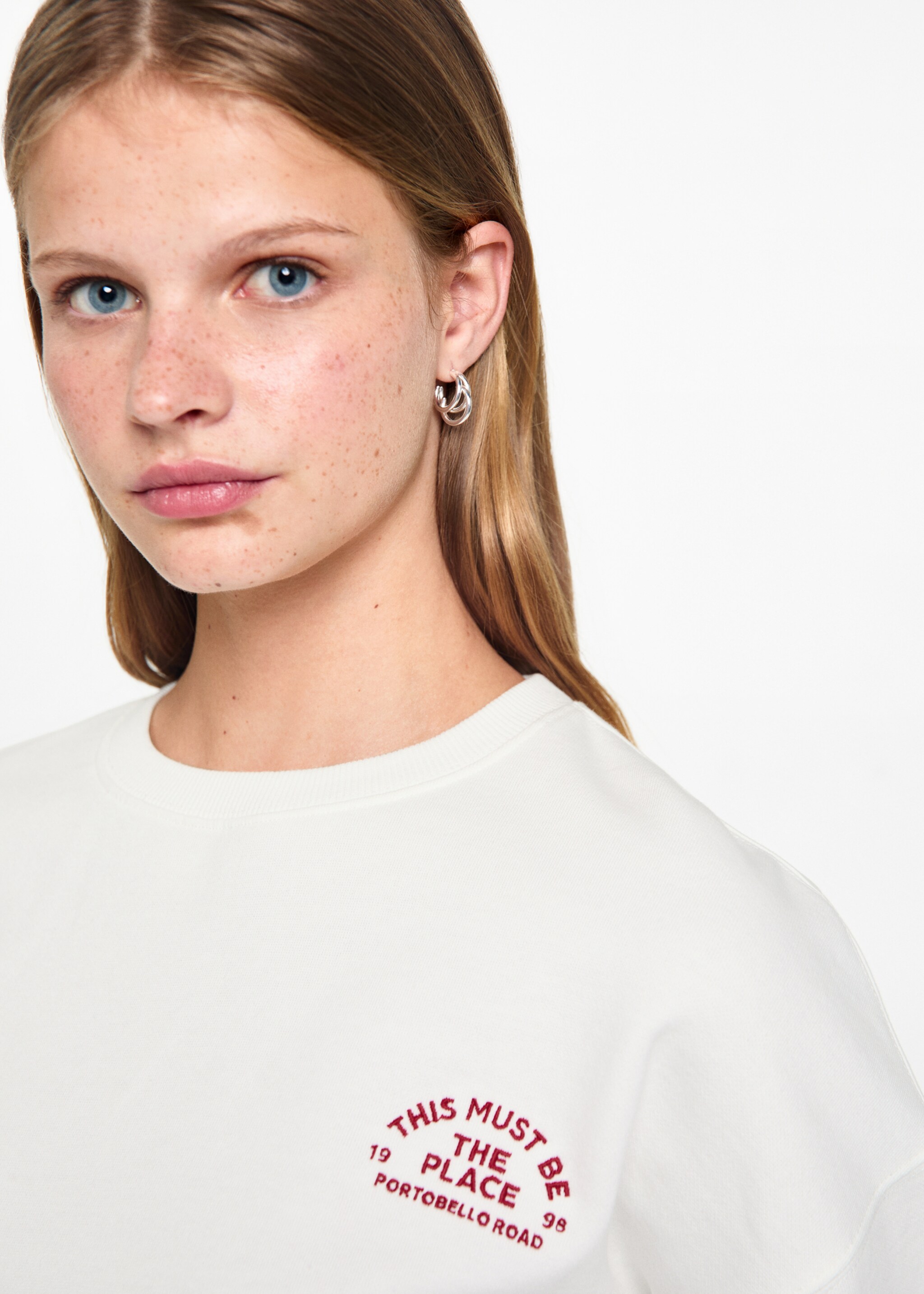 Bedrukt katoenen sweatshirt - Detail van het artikel 4, Gebroken wit. Ref: 77085992-00.