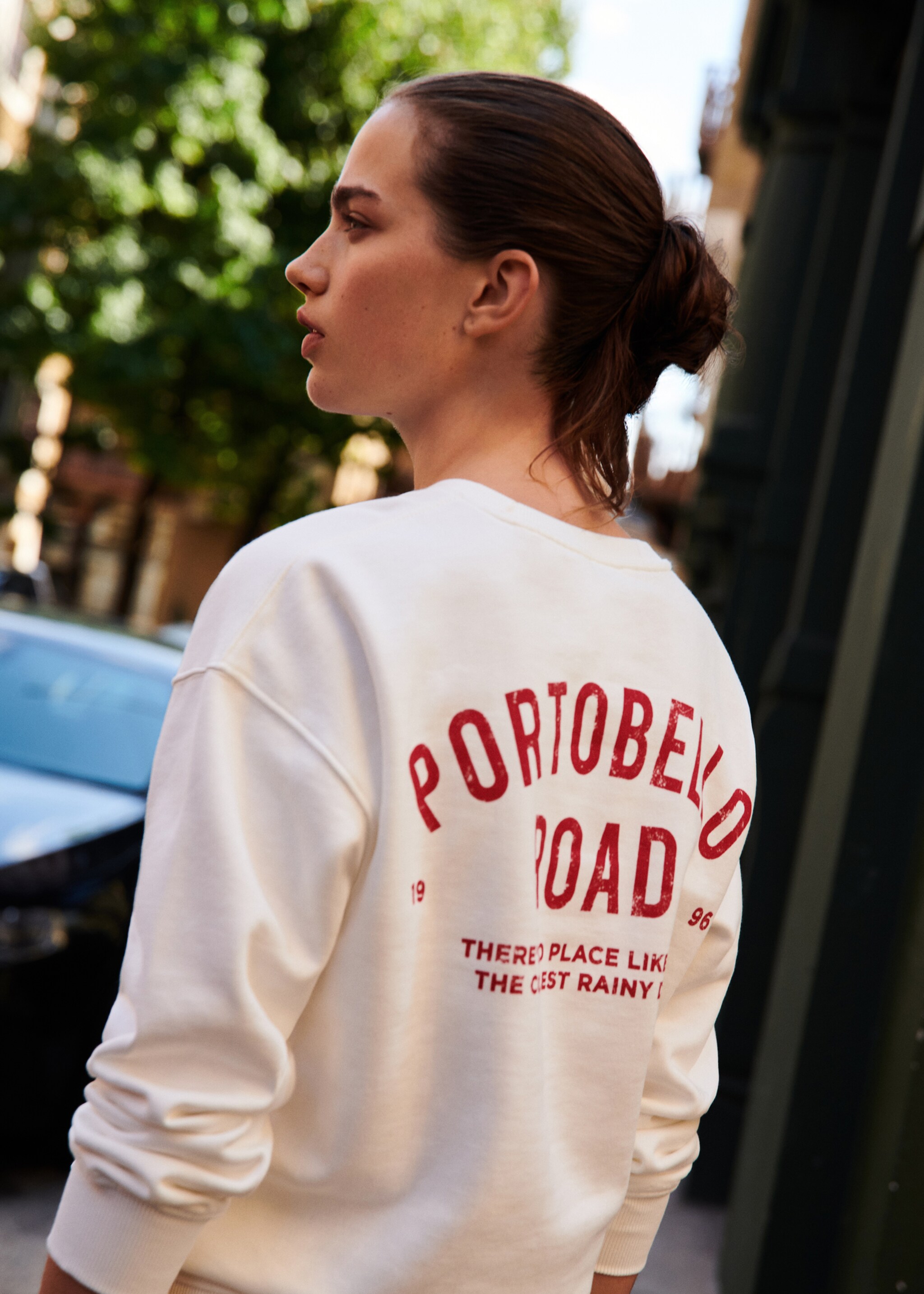 Bedrukt katoenen sweatshirt - Detail van het artikel 5, Gebroken wit. Ref: 77085992-00.