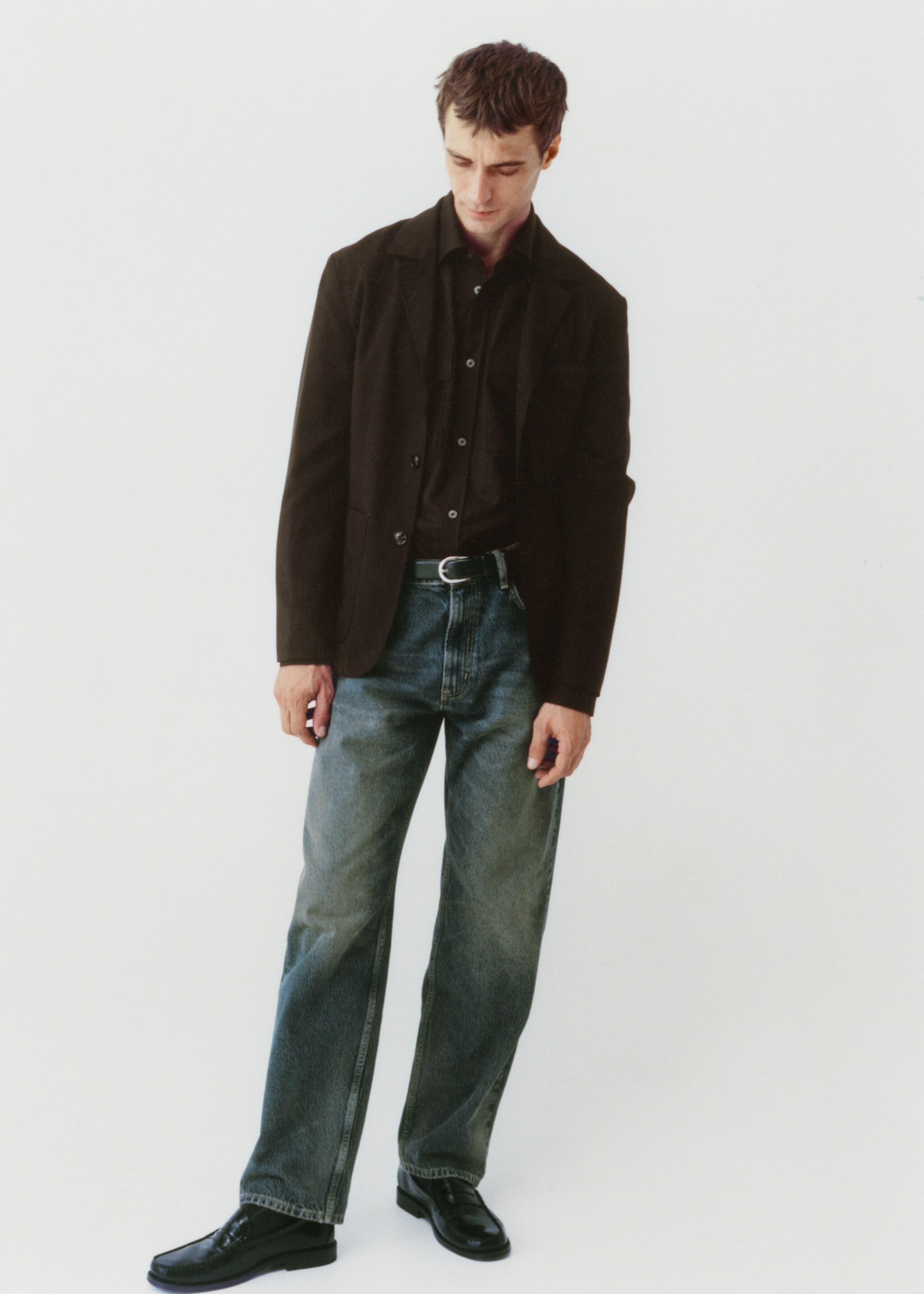 Straight-fit jeans with frayed effect - Details of the article 3, Mint Green. Ref: 77086002-00.