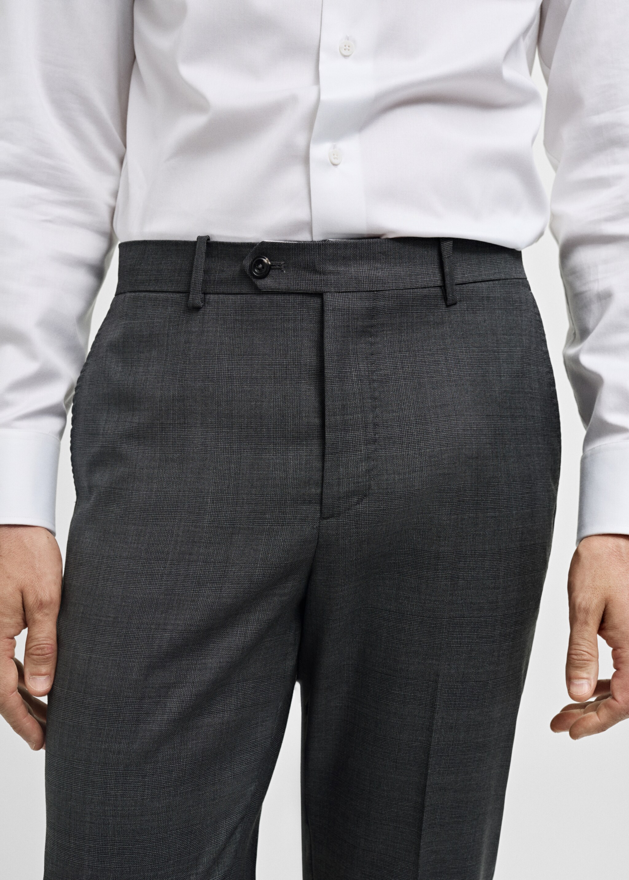 Venecia 100% virgin wool Prince of Wales check suit trousers - Details of the article 1, Grey. Ref: 77086006-00.