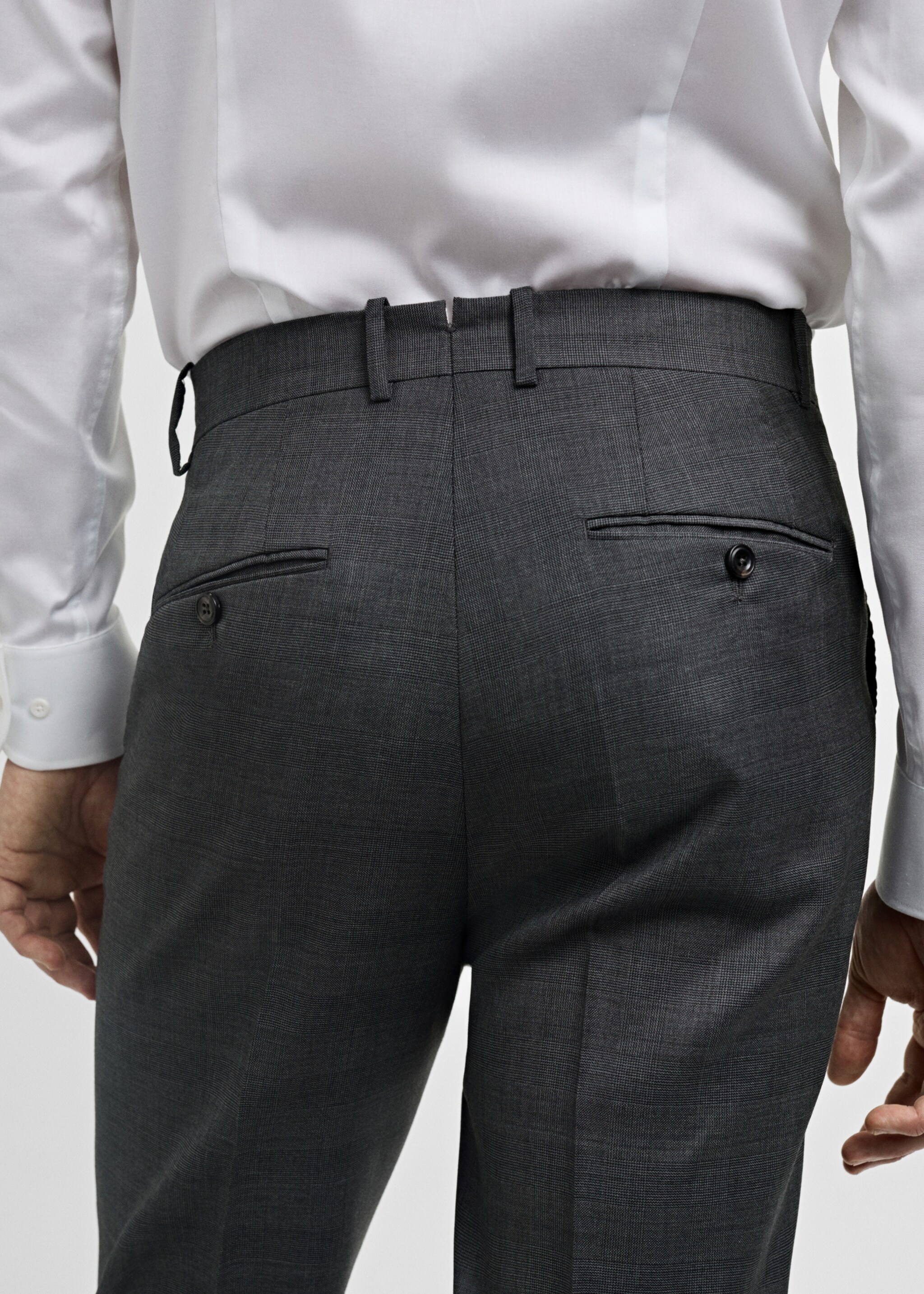 Venecia 100% virgin wool Prince of Wales check suit trousers - Details of the article 6, Grey. Ref: 77086006-00.