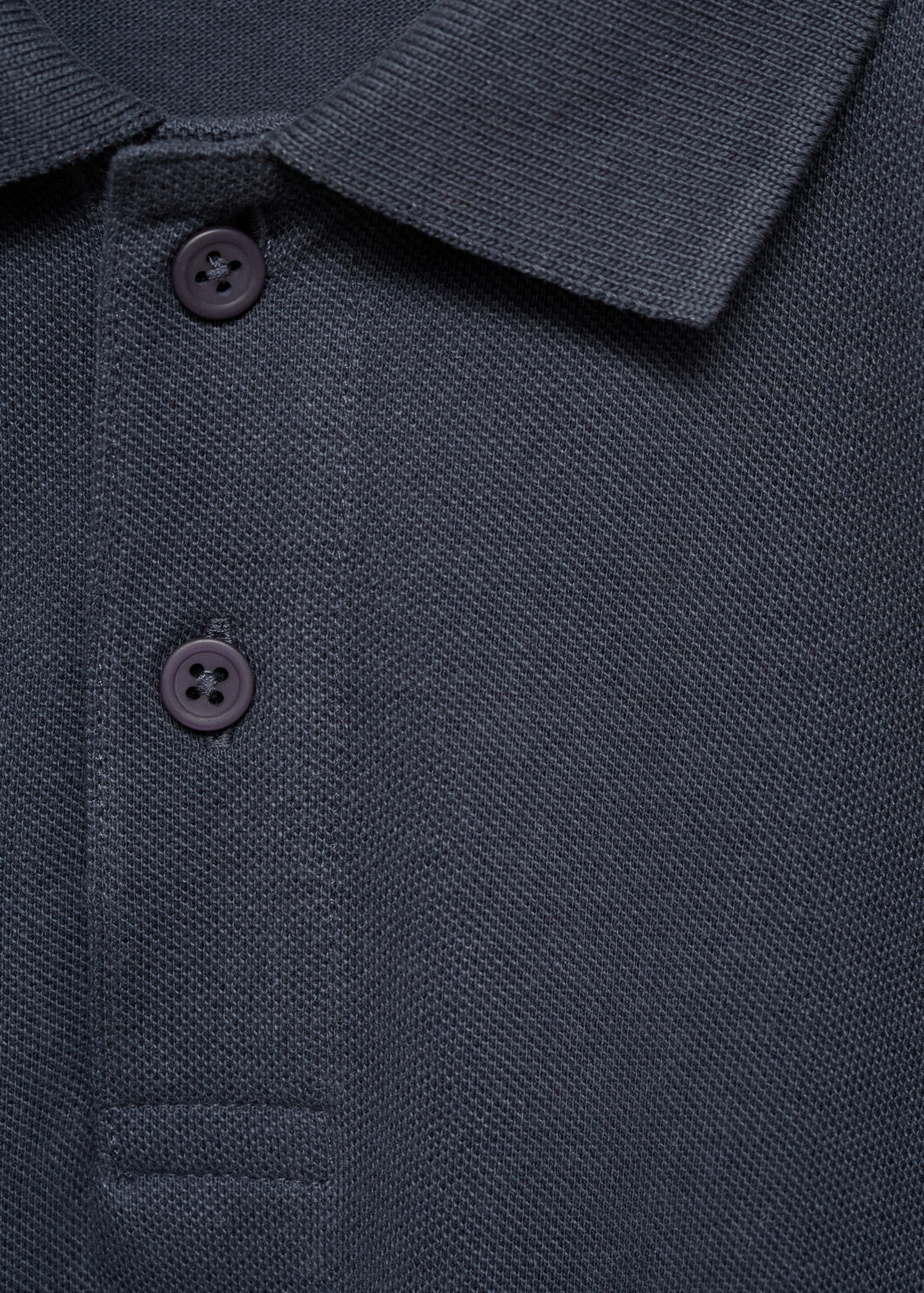 Long sleeves cotton polo - Details of the article 8, Dark Grey. Ref: 77086339-00.