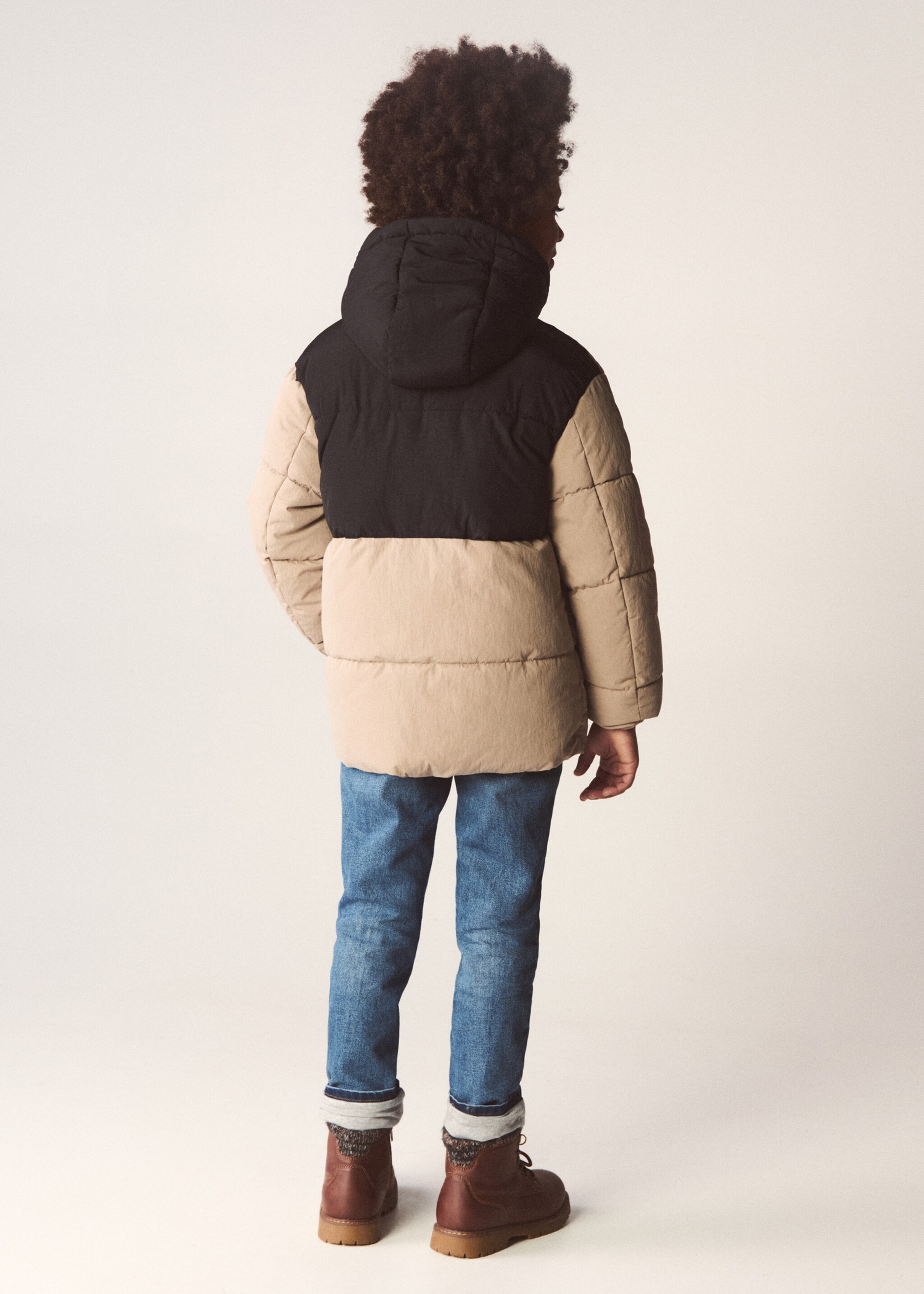 Mixed quilted jacket - Details of the article 5, Medium Brown. Ref: 77086343-00.