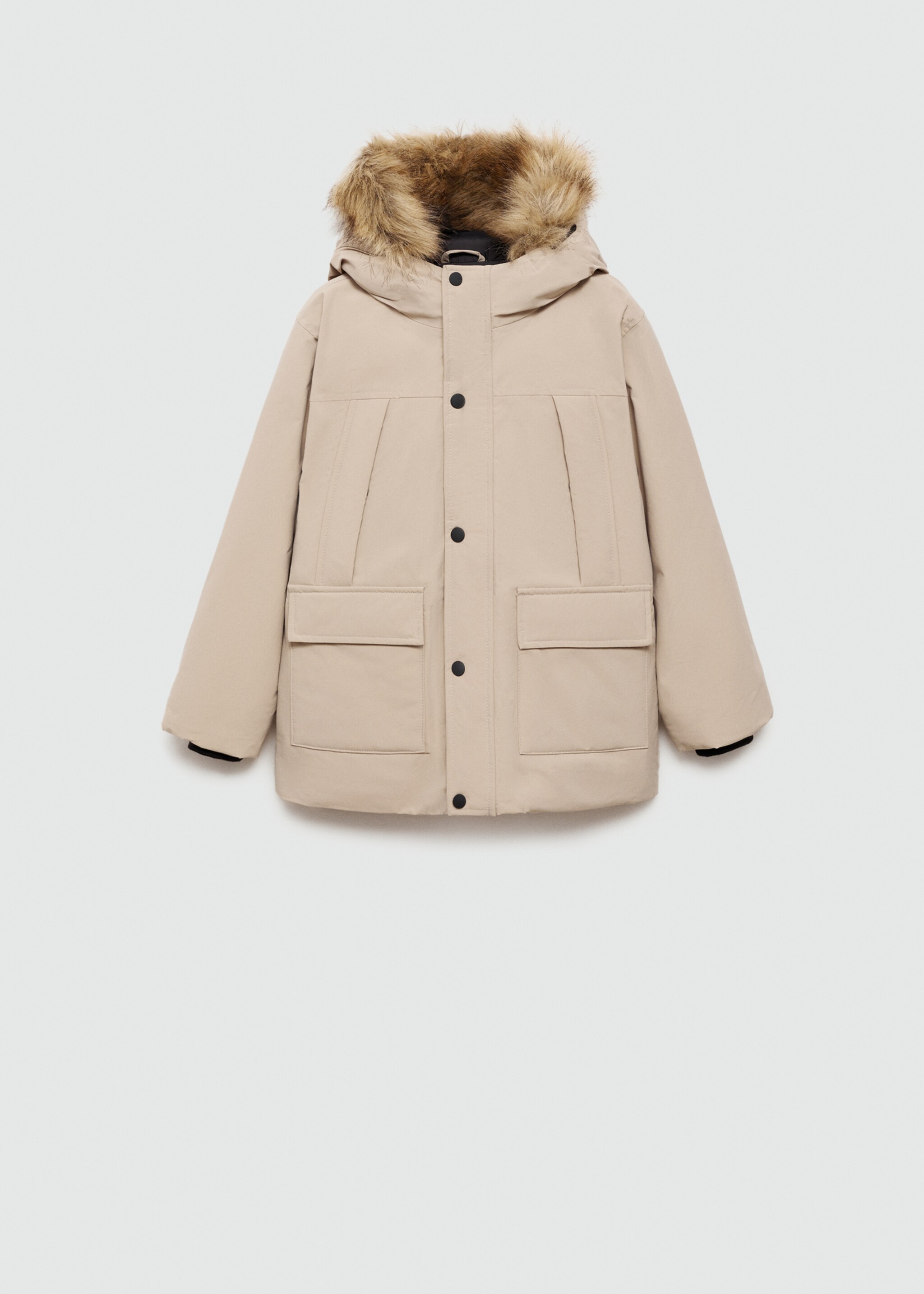 Puffer coat with fur-effect hood - Article without model, Medium Brown. Ref: 77086344-00.