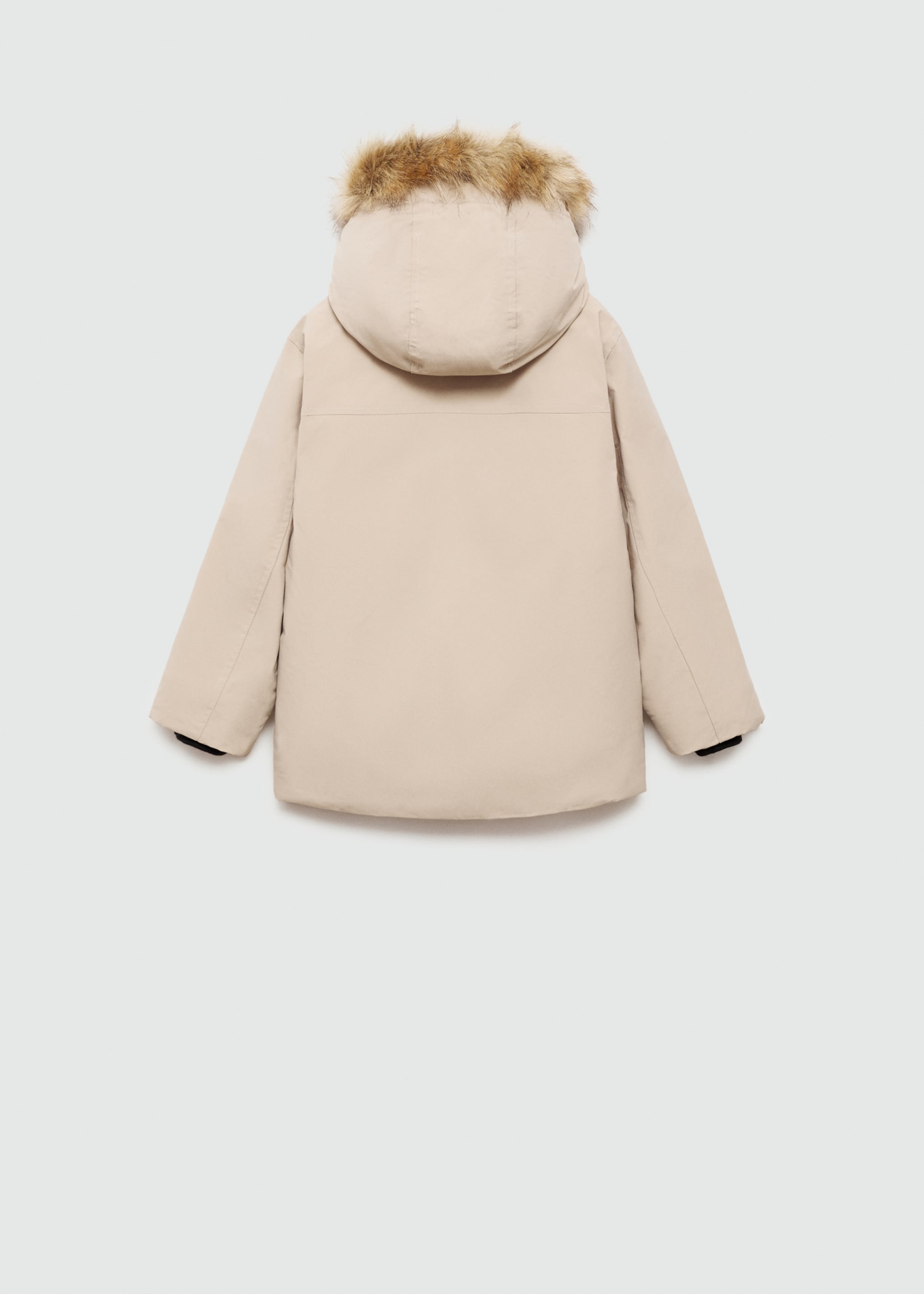 Puffer coat with fur-effect hood - Reverse of the article, Medium Brown. Ref: 77086344-00.