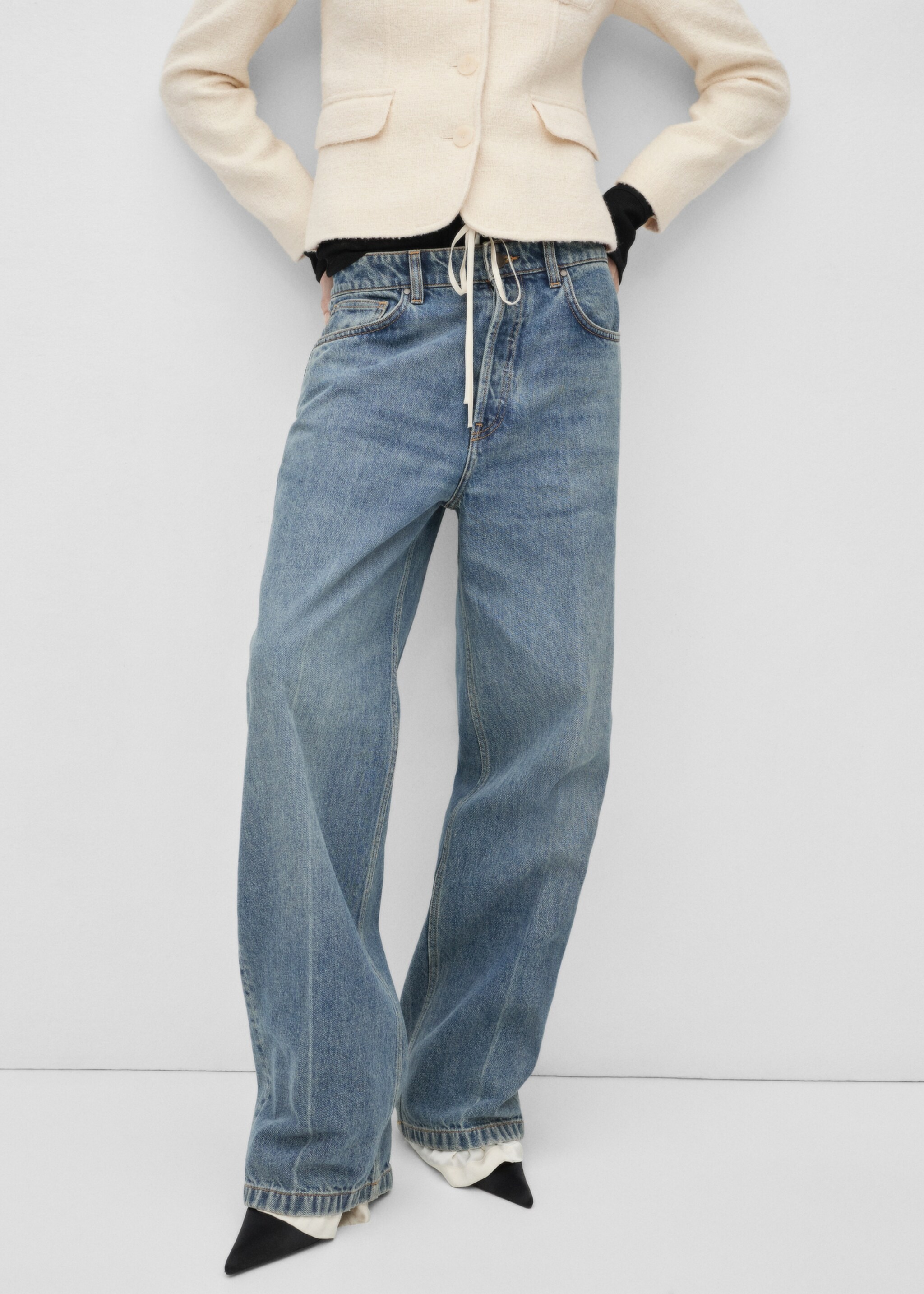 Low waist wide leg jeans - Medium plane, Medium Blue. Ref: 77086354-00.