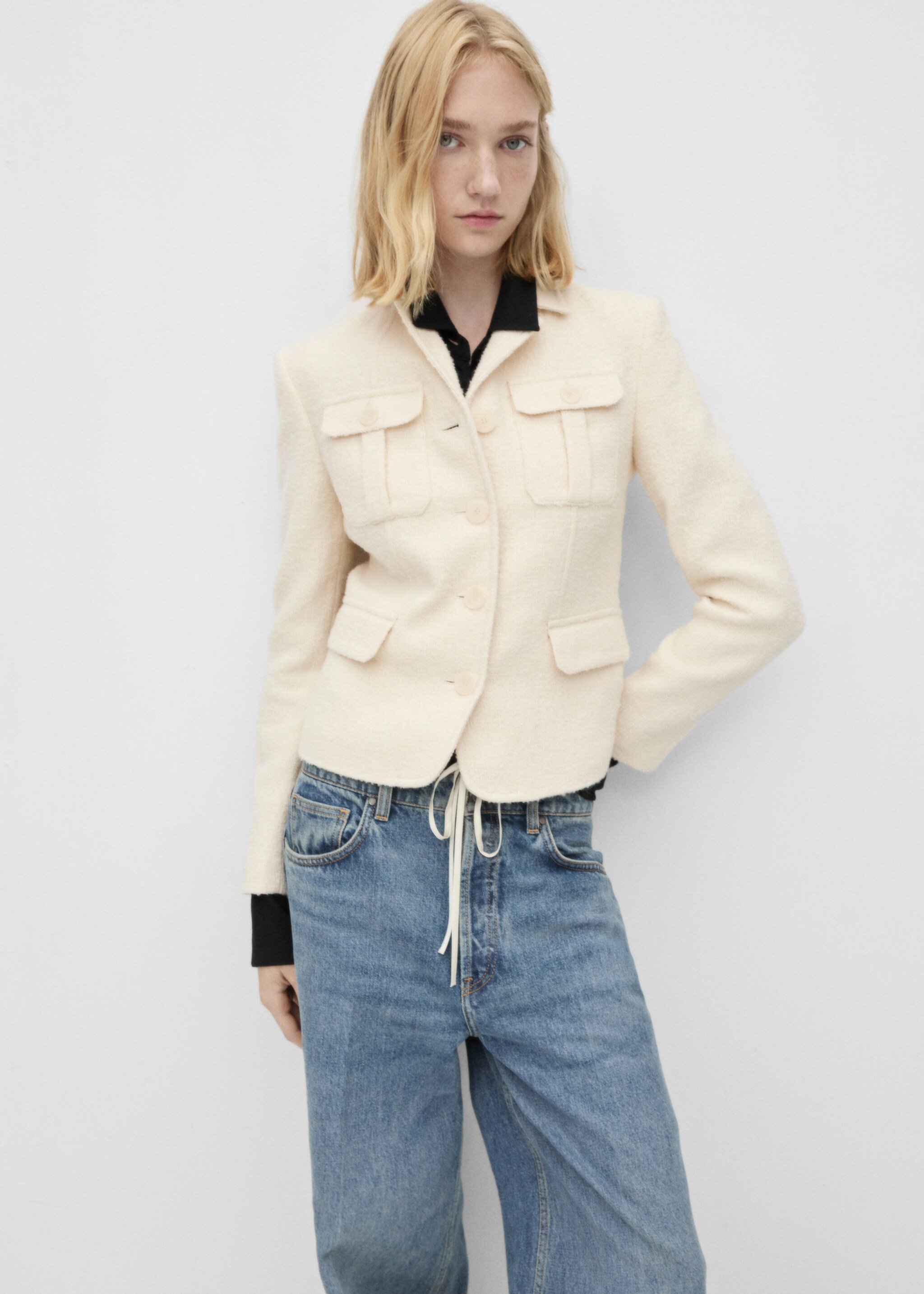 Low waist wide leg jeans - Details of the article 1, Medium Blue. Ref: 77086354-00.