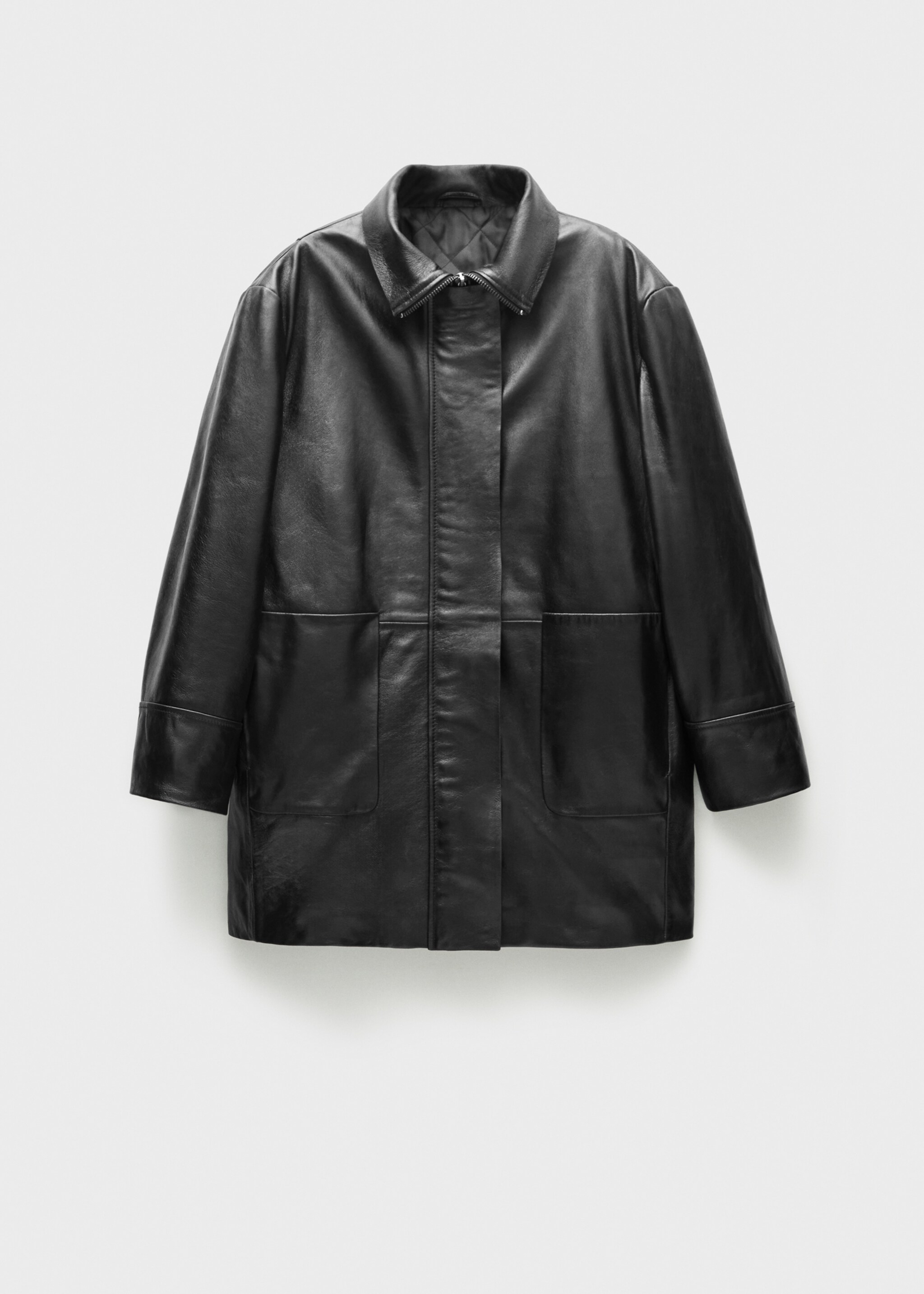 Oversized-Lederjacke - Artikel ohne Model, Schwarz. Ref: 77086355-00.