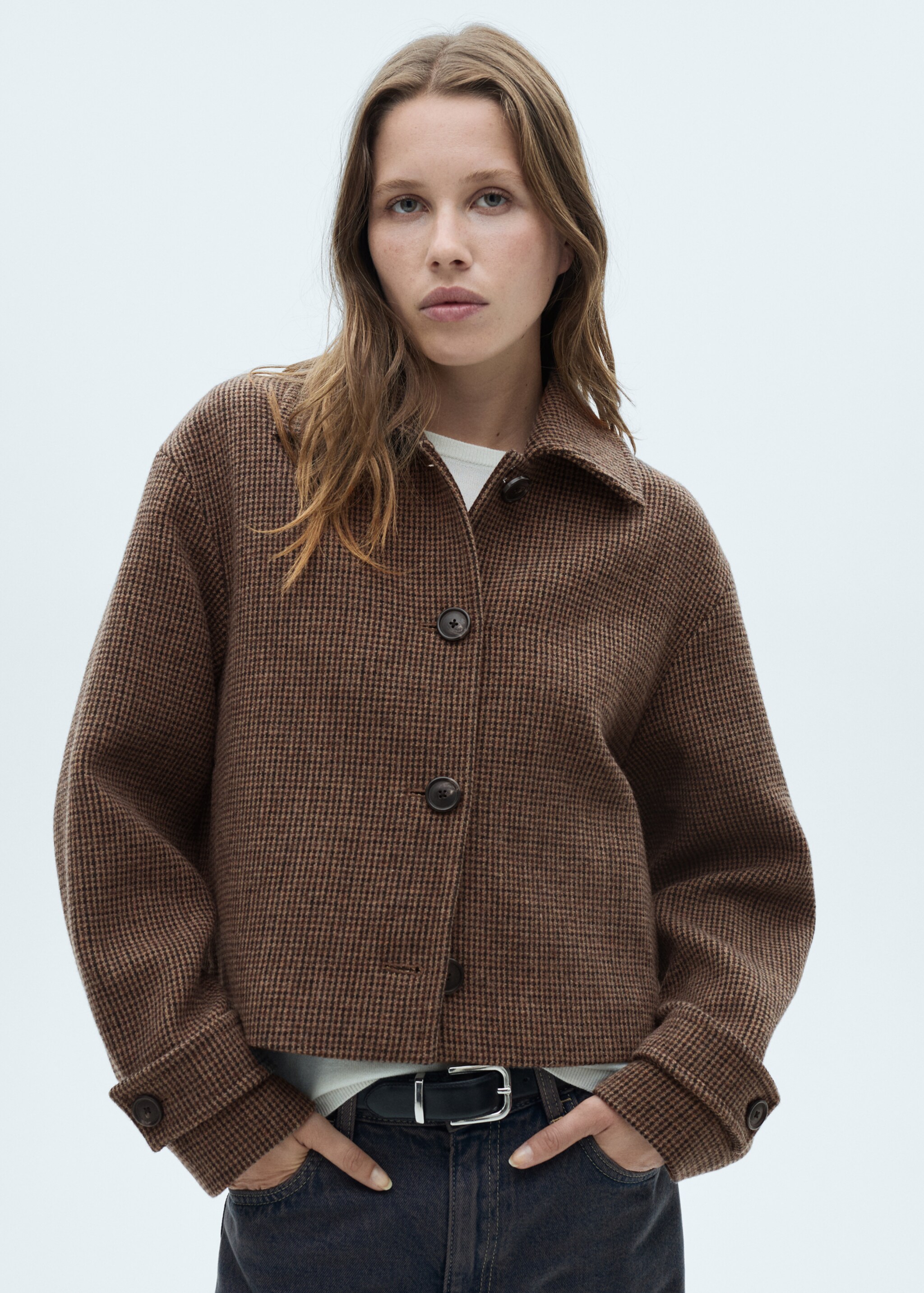 Micro-houndstooth wool jacket - Medium plane, Brown. Ref: 77086723-00.