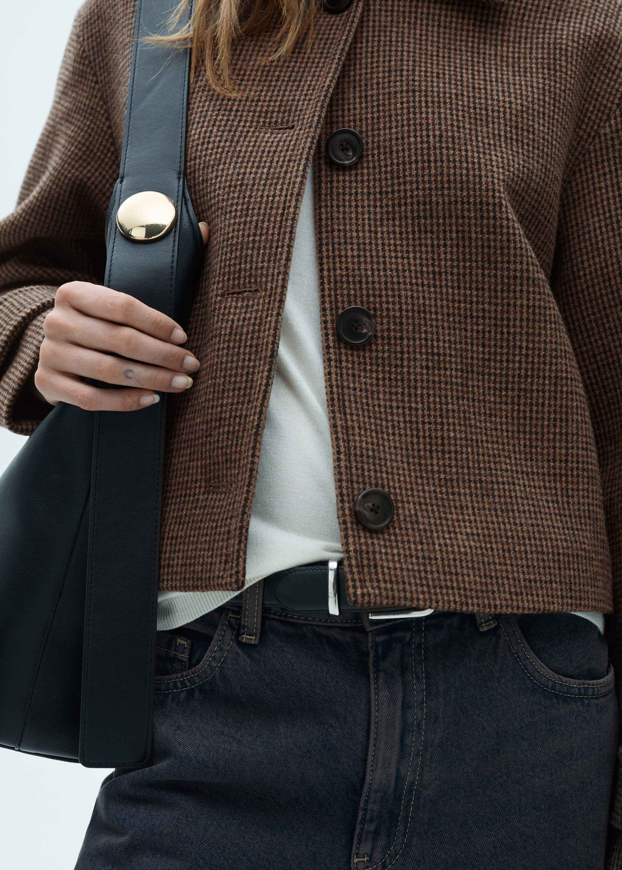 Micro-houndstooth wool jacket - Details of the article 6, Brown. Ref: 77086723-00.