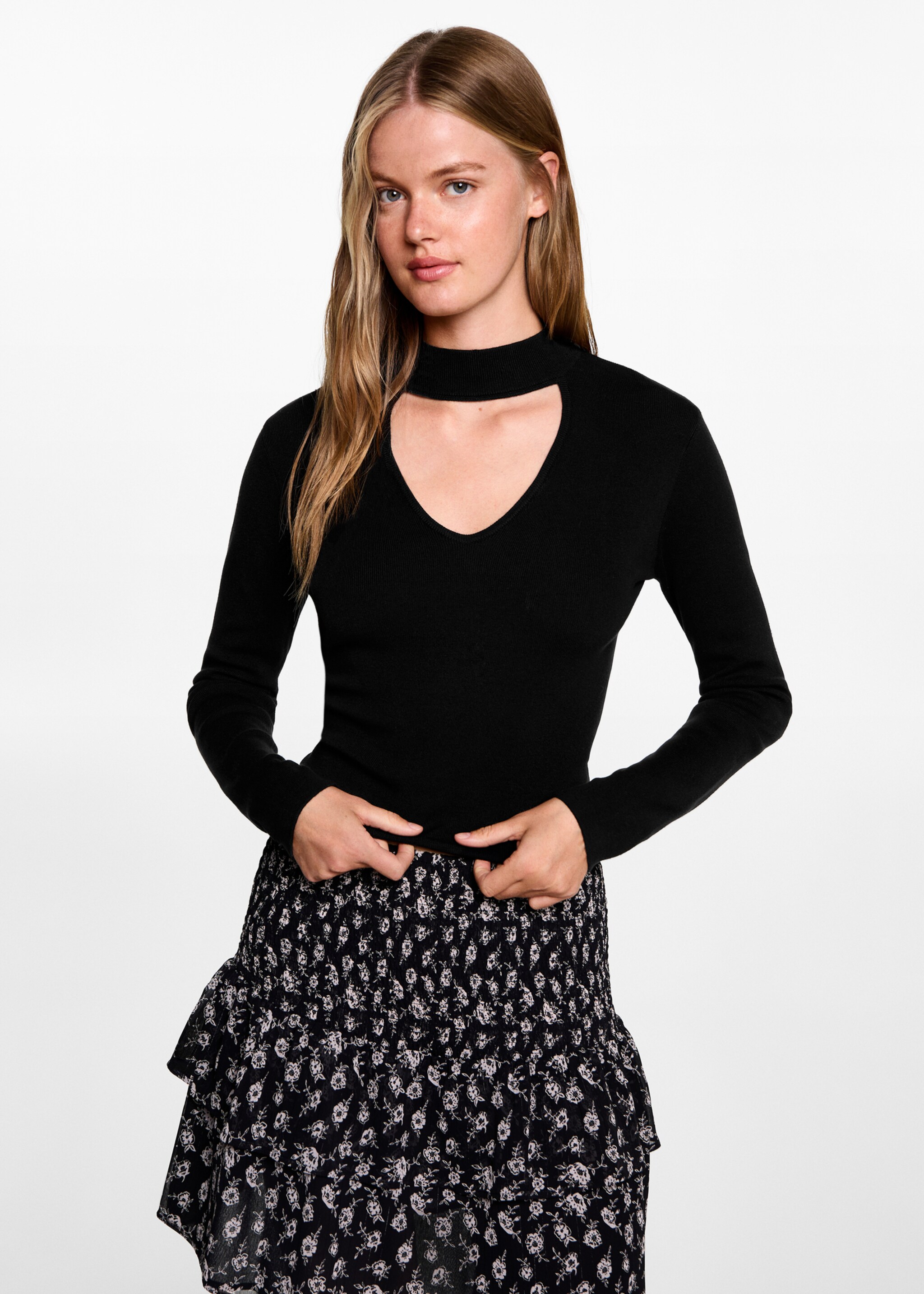 Cut-out back crop T-shirt - Medium plane, Black. Ref: 77086736-00.