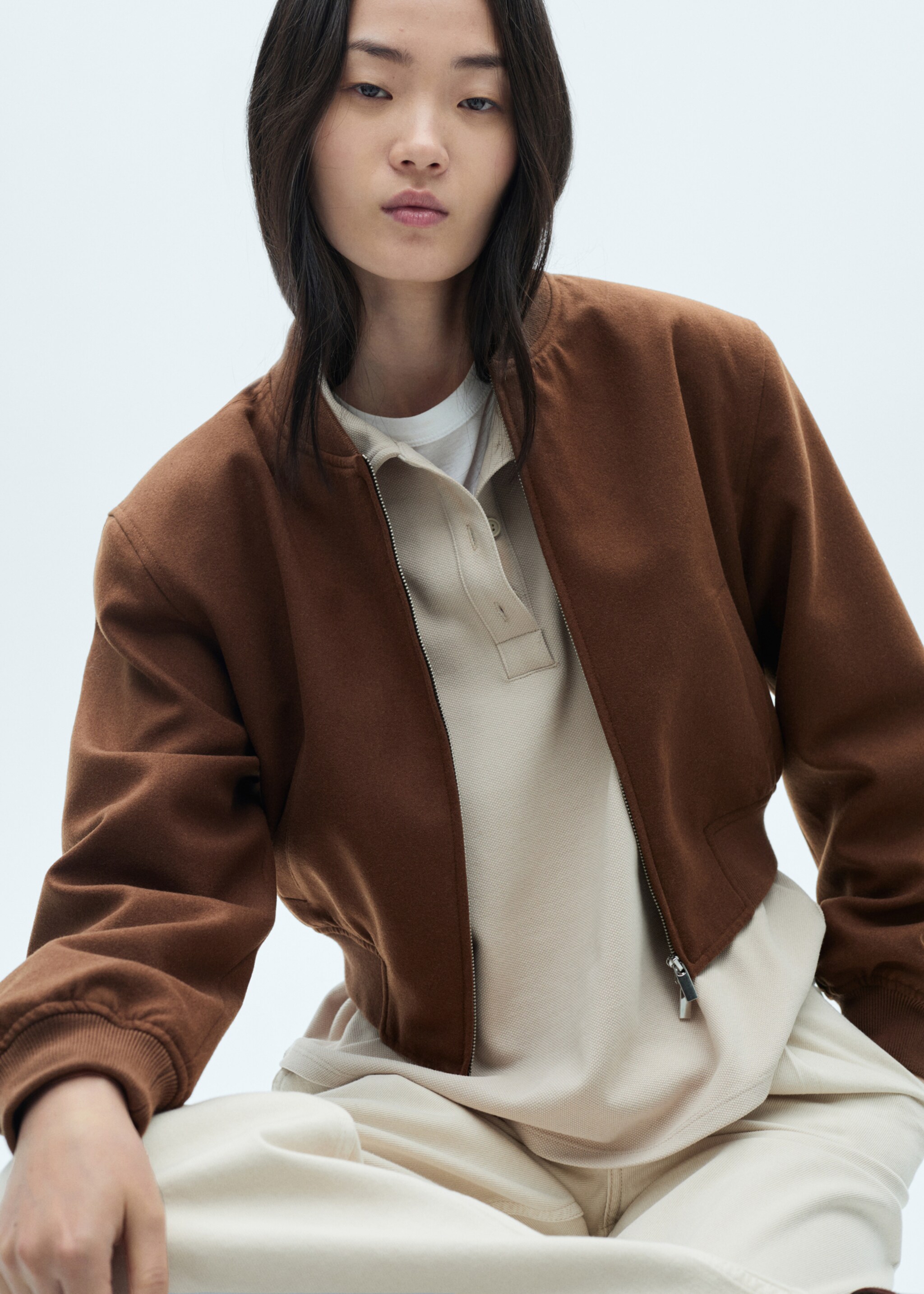 Bomberjacke aus Wolle - Detail des Artikels 2, Braun. Ref: 77086737-00.