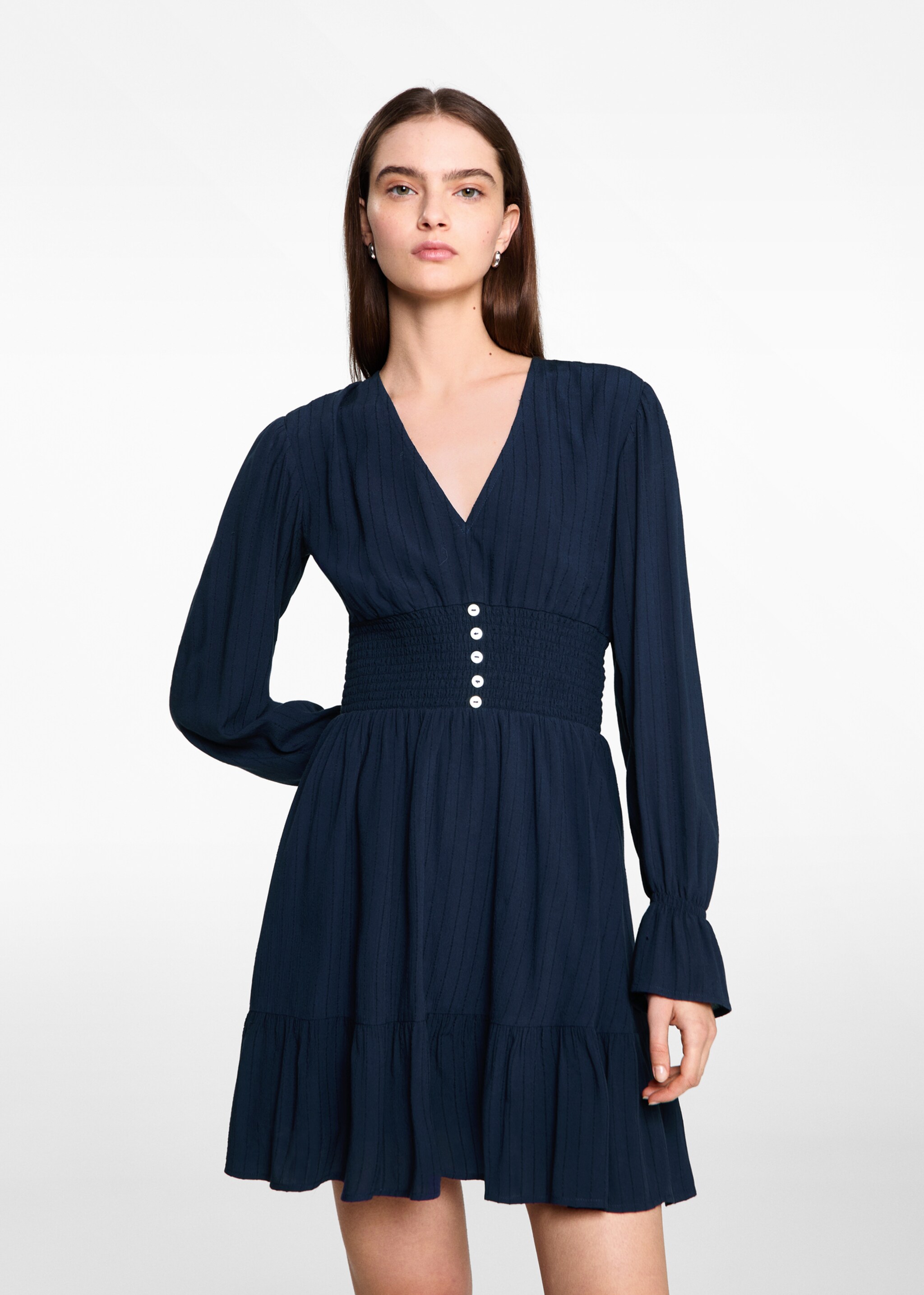 Ruched detail dress - Medium plane, Dark Navy. Ref: 77086742-00.